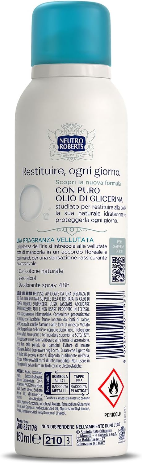 Detalle 2 de Neutro Roberts Deodorante Spray Asciutto Iris e Mandorla – Confezione da 4, 150 ml ciascuno