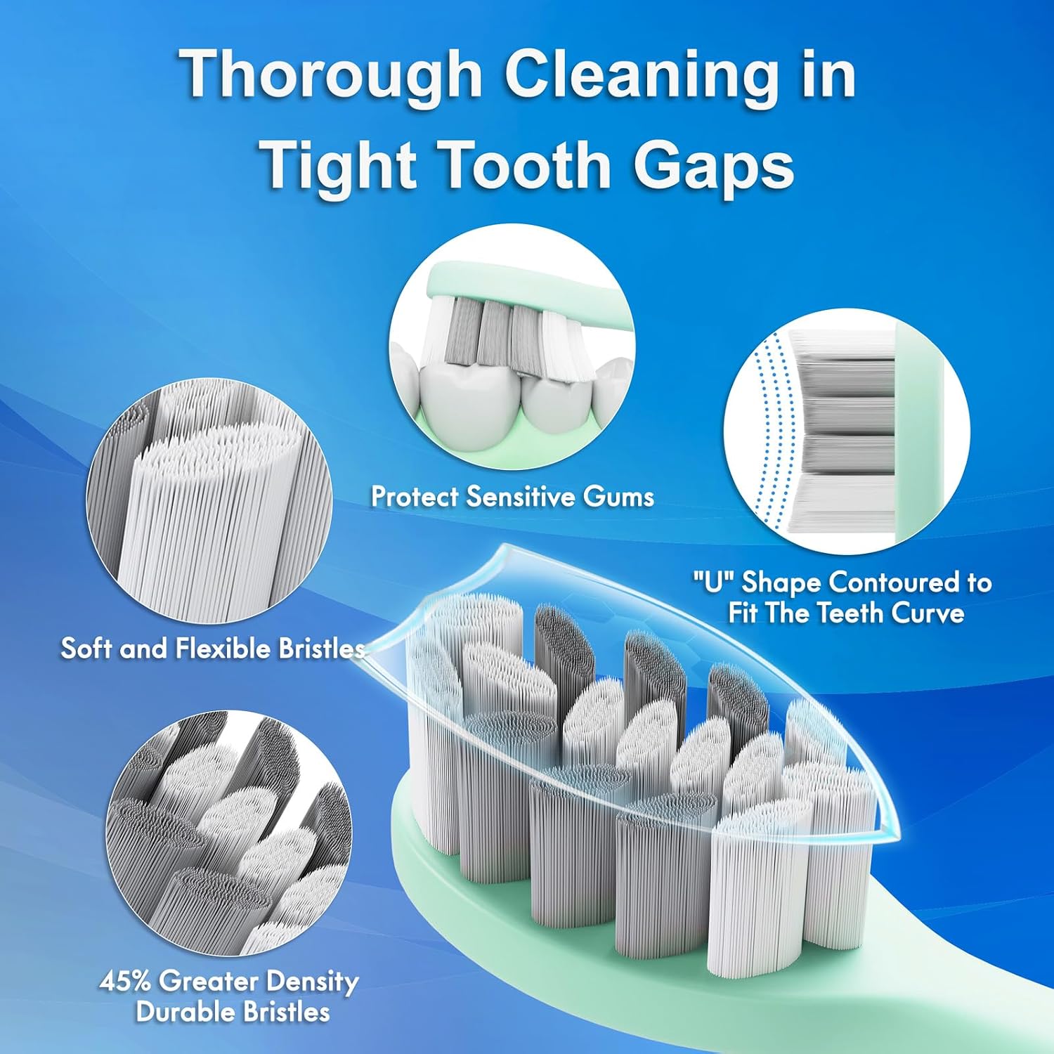Detalle de Kuicur Portable Electric Soft Toothbrush with Travel Case — 90-Day Battery, 10 Heads, 5 Modes
