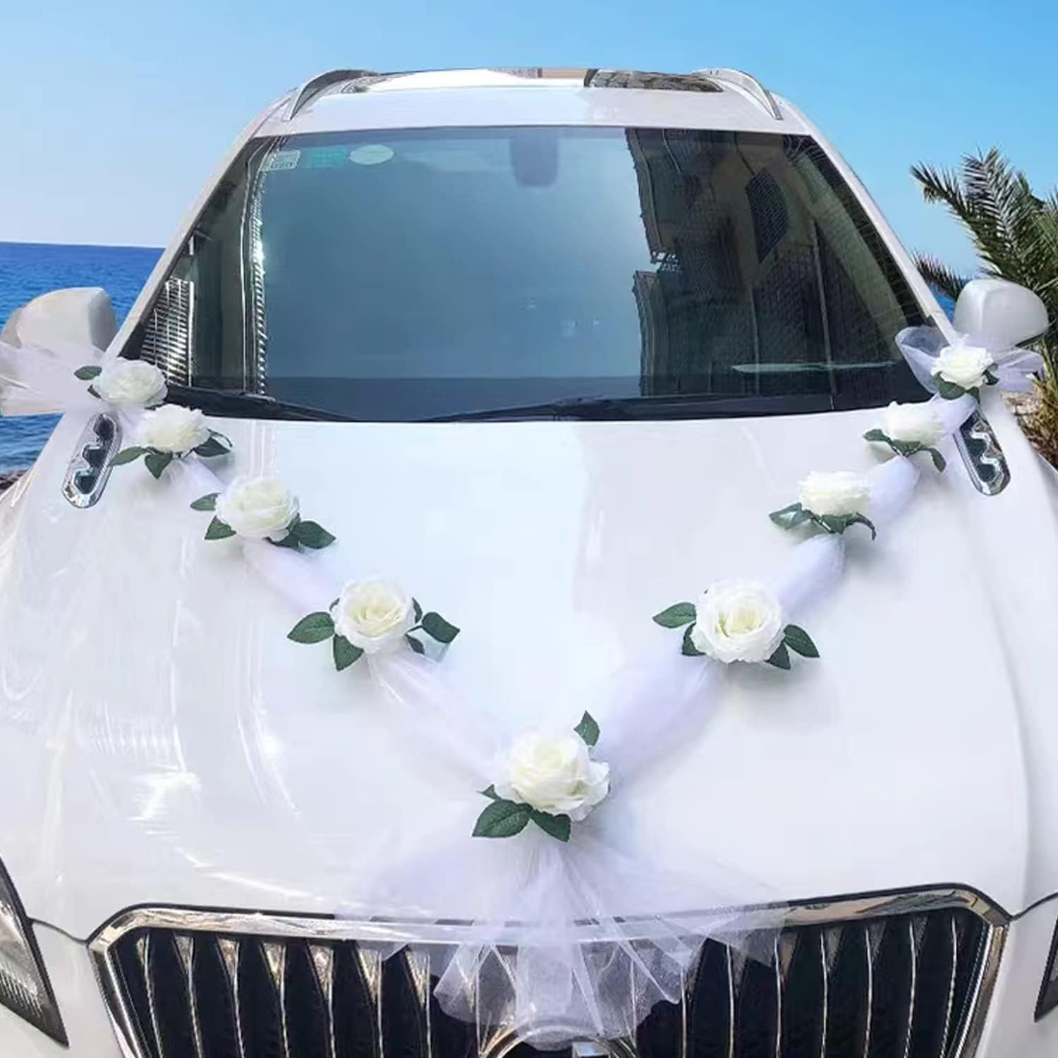Thumbnail 6 de Chexin Autoschmuck Hochzeit Braut Paar Seidenblumen & Autogirlande Set mit 9 Saugnäpfen