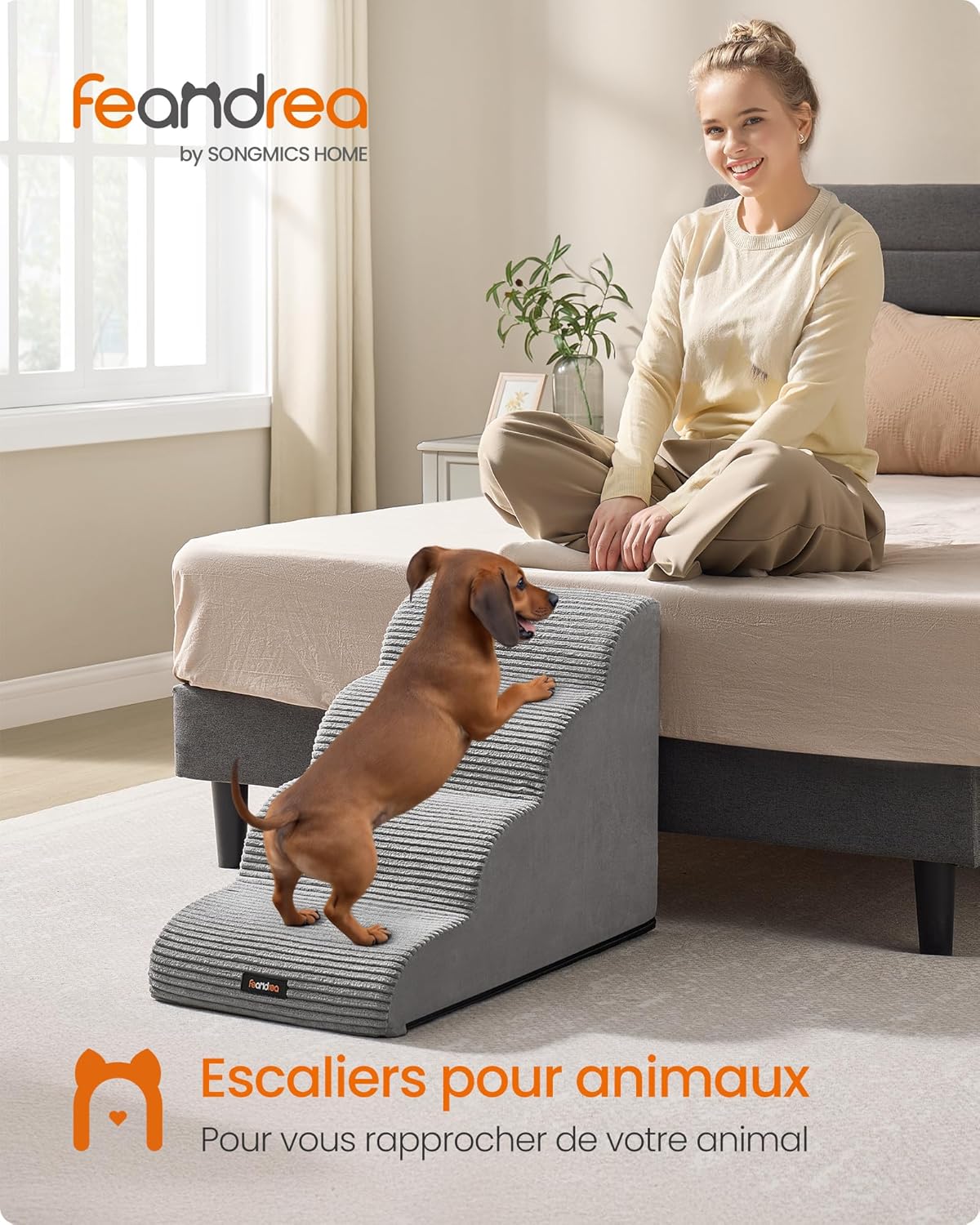 Thumbnail 1 de Feandrea Escalier pour chien à 4 marches, pente douce, housse amovible lavable, imperméable avec grip (gris tourterelle PPS004G01)