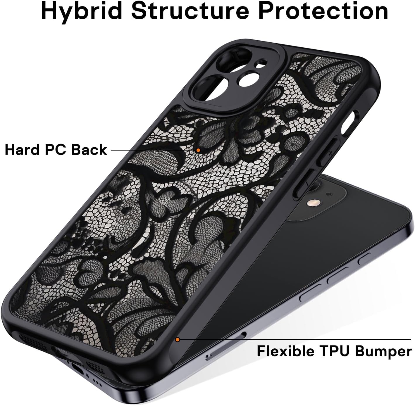 Detalle 2 de XTCASE Cover per iPhone 11 con motivo vintage in pizzo, TPU e PC antiurto opaca