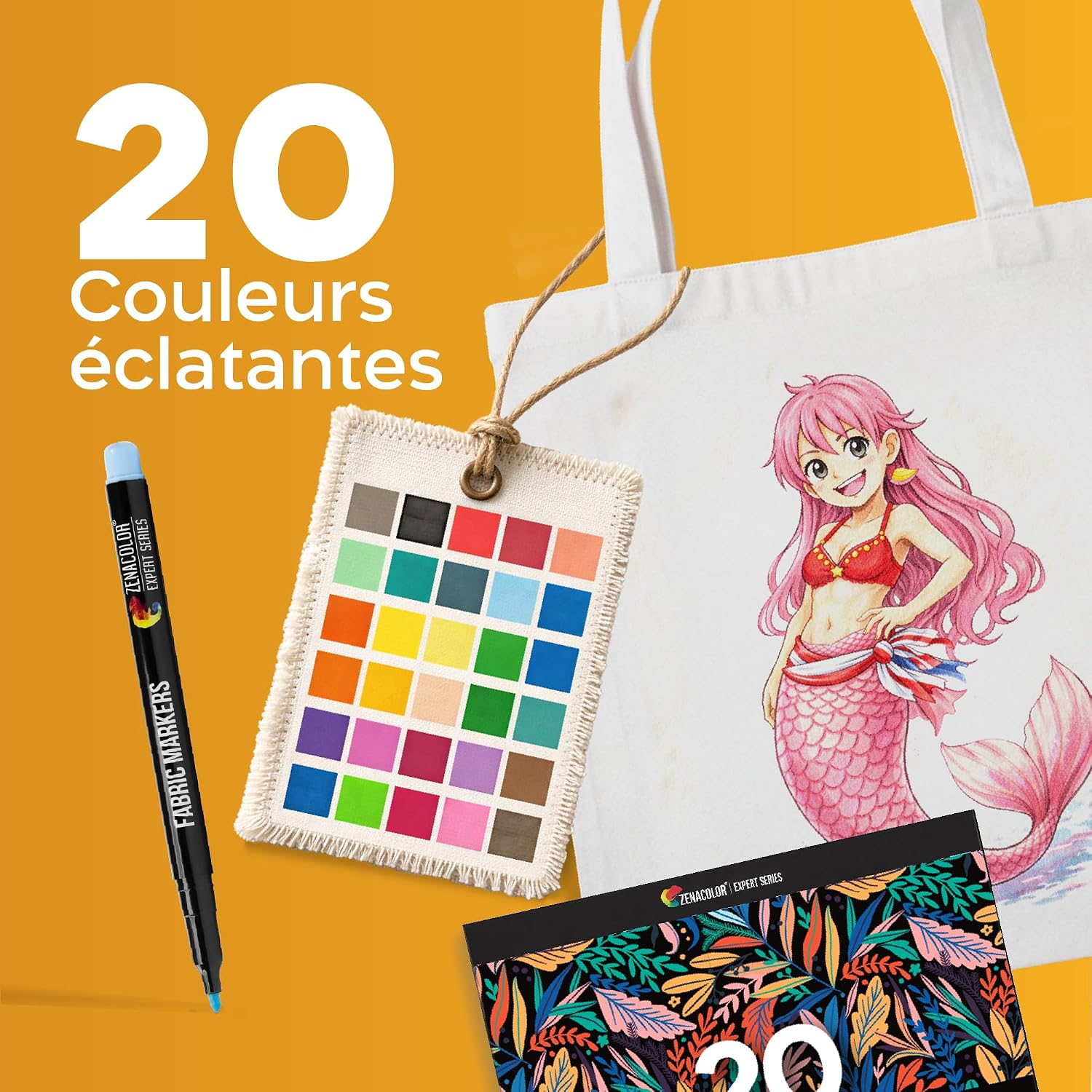 Detalle de Set de 20 marqueurs textile Zenacolor – Feutres textile non toxiques, indélébiles à pointe fine pour t-shirt et tissus
