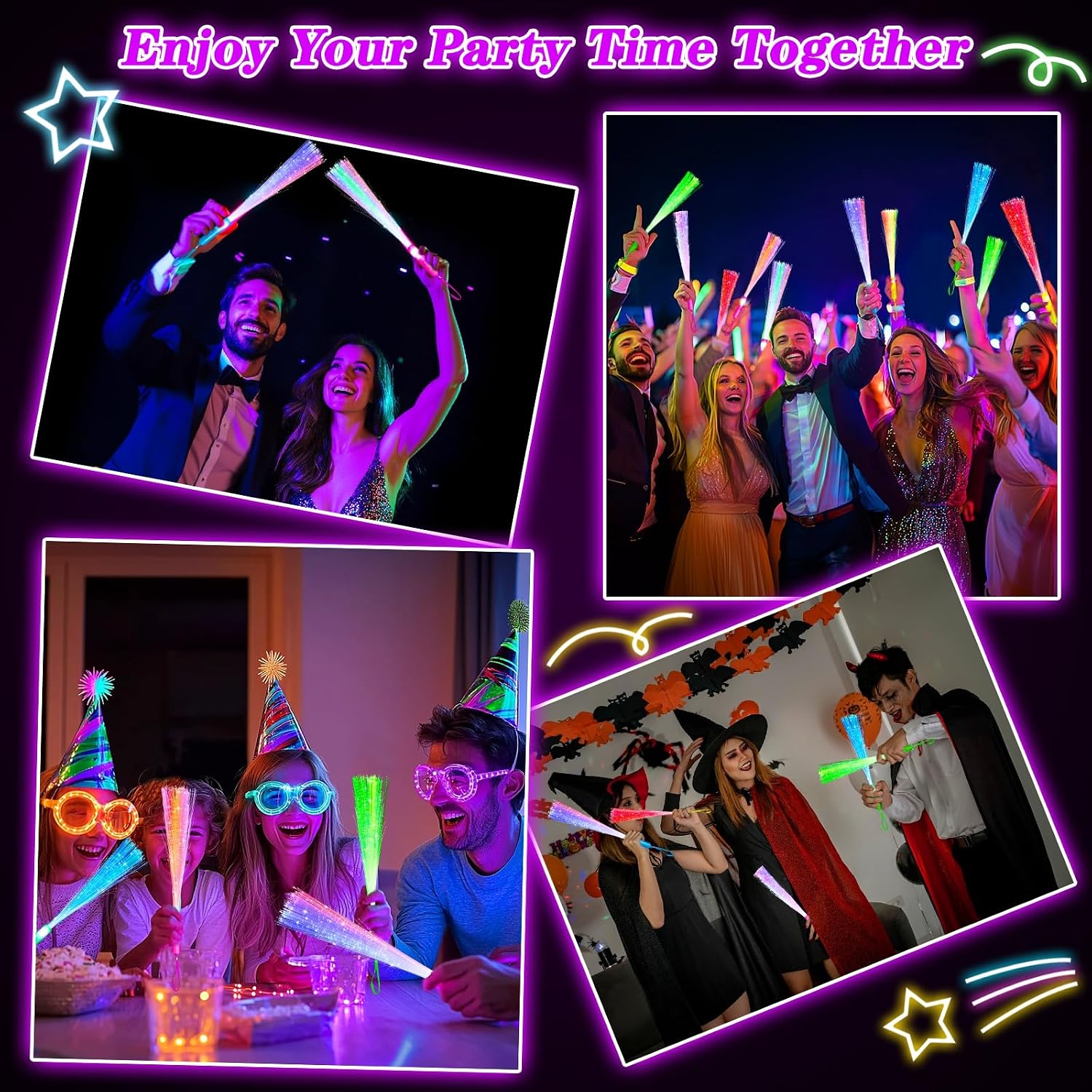 Detalle 2 de TURNMEON LZY-24-GL32P-US3 Glow Fiber Optic Wands, 30-Pack, 7 Colors, 3 Modes