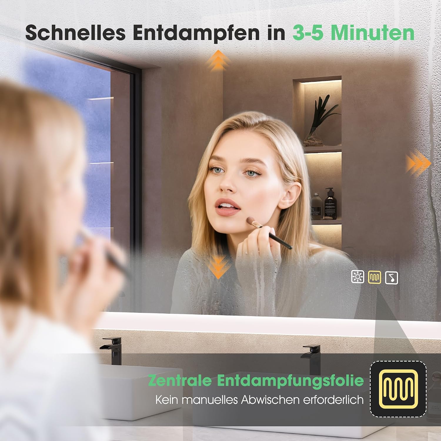 Detalle de S'bagno Badspiegel mit Beleuchtung 120x70 cm (LED) inkl. Bluetooth, Anti-Beschlag, dimmbar