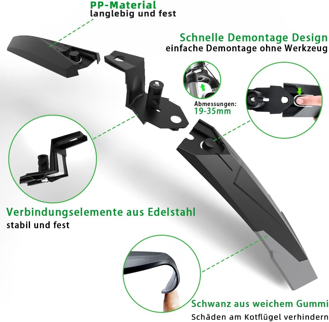 Detalle de RBRL Schutzblech-Set 24–29 Zoll für MTB – Universal Kotflügel, robust, leicht und verstellbar