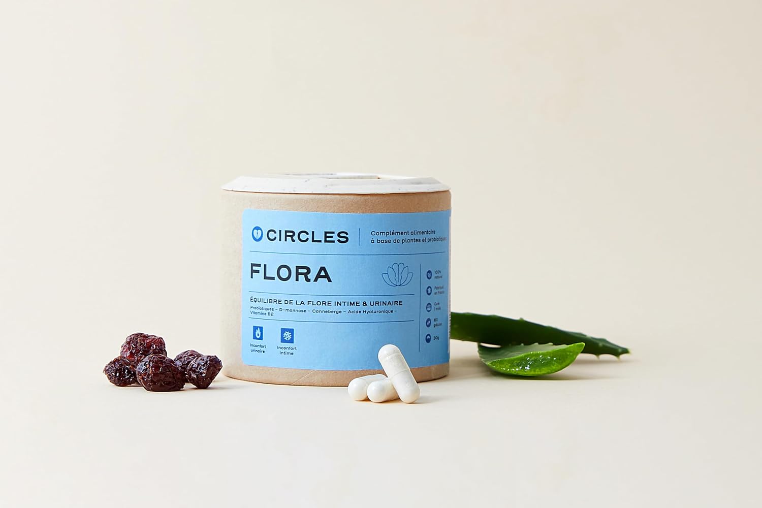 Detalle de Probiotique Flore Intime & urinaire – Complément alimentaire à base de plantes et probiotiques, 60 gélules gastro-résistantes