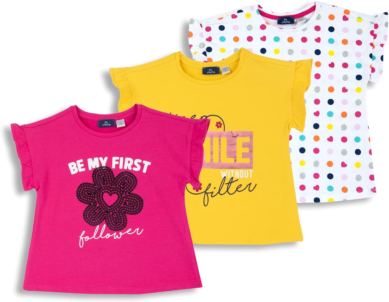 Detalle 2 de Chicco T-Shirt Bambina – Set da 3 Magliette a Maniche Corte in Cotone, Primavera/Estate