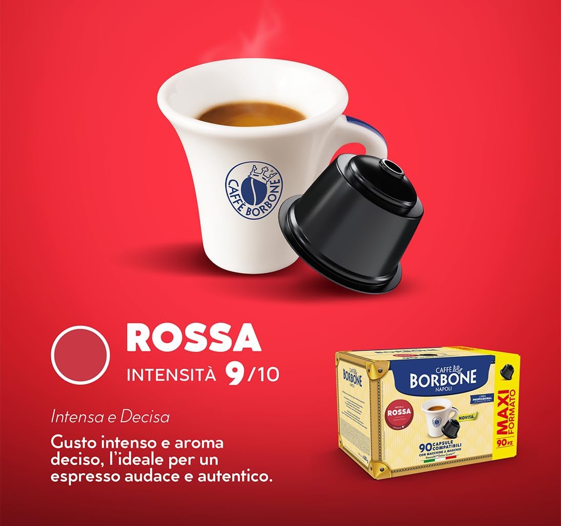 Detalle de Caffè Borbone Miscela Rossa - Capsule compatibili Dolce Gusto, 90 pezzi