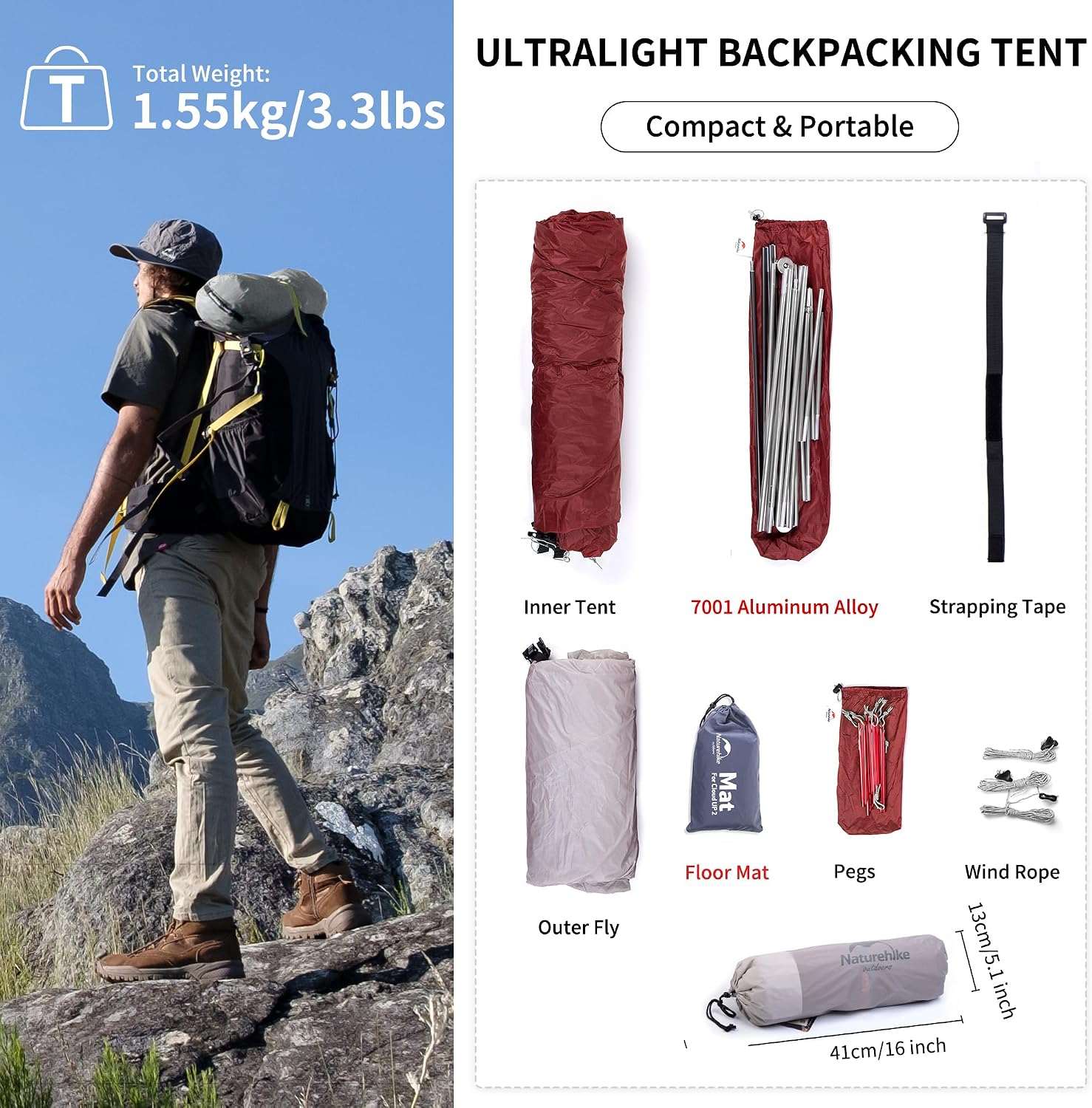 Thumbnail 6 de Naturehike Cloud up Pro/Base/UL Zelt 1 Person – Leichtes Kuppelzelt für Outdoor-Reisen