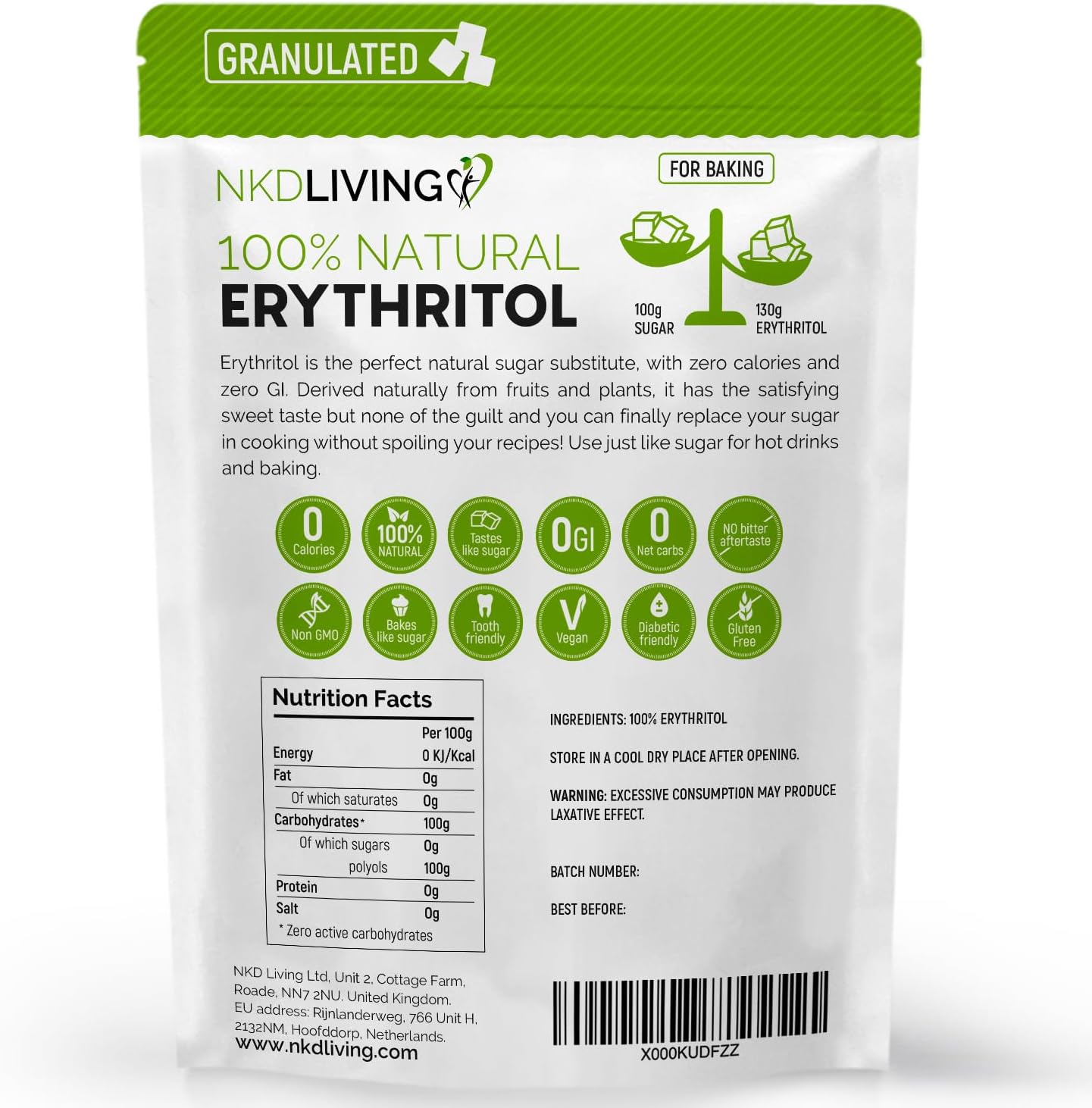 Detalle 2 de 100% Natural Erythritol 1 Kg granulated sugar substitute