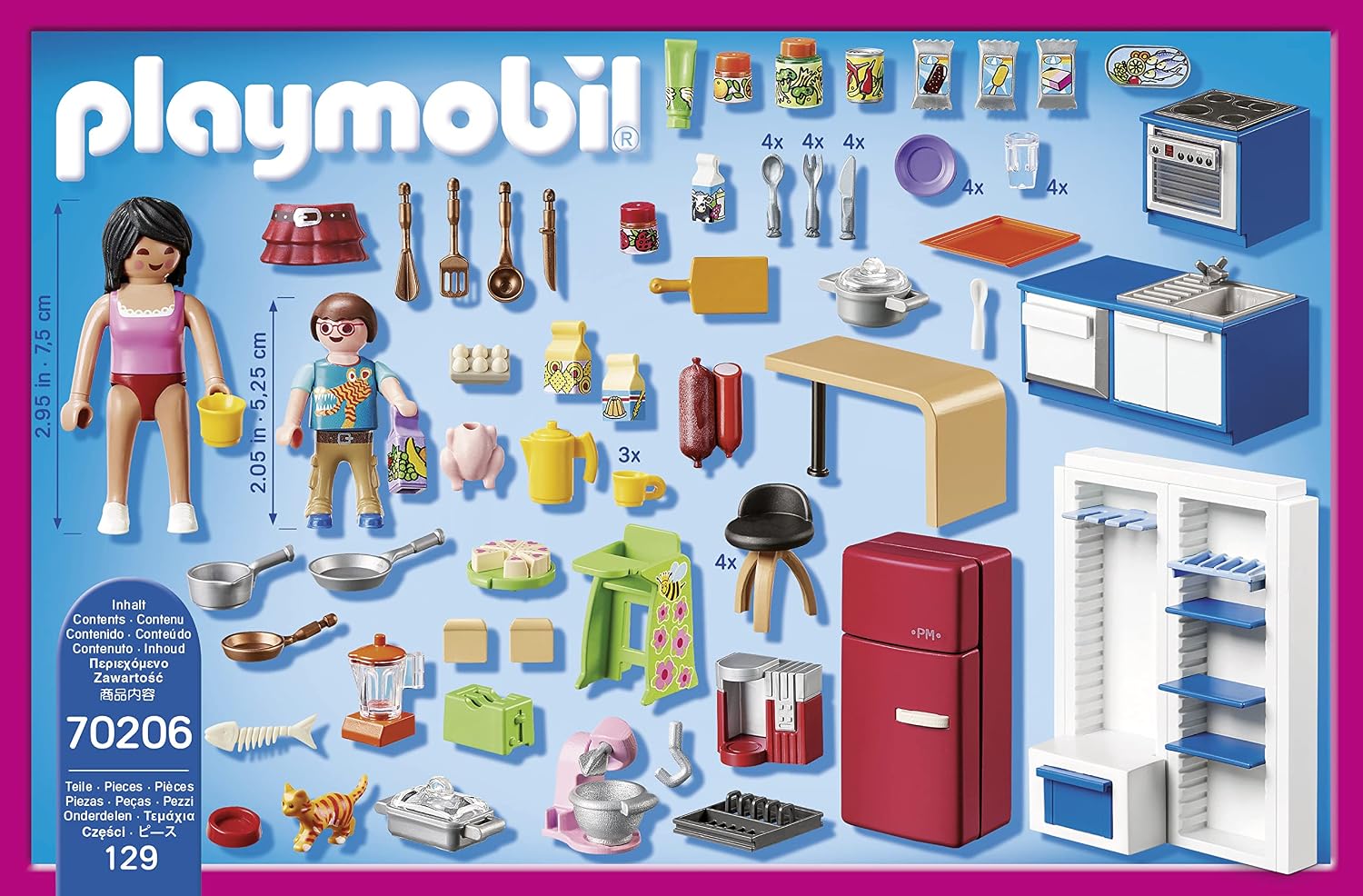 Detalle 2 de PLAYMOBIL Dollhouse 70206 Familienküche – Küchenzeile mit Backofen, Spülmaschine, Kühlschrank und Essbereich, 129-teilig