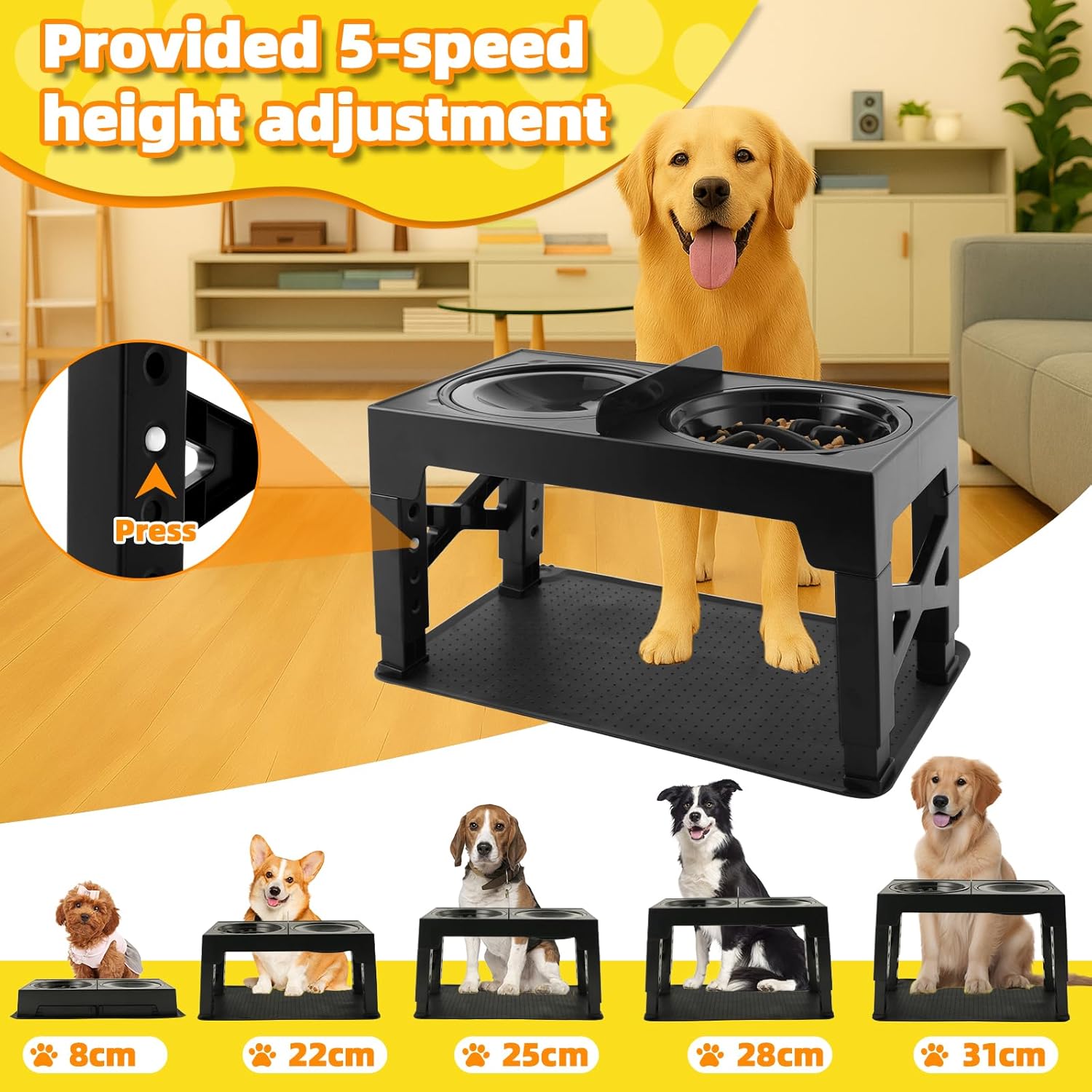 Detalle de Ciotole per cani Rialzate Regolabili – Set completo: ciotola acqua, tappetino, base antiscivolo e viaggio