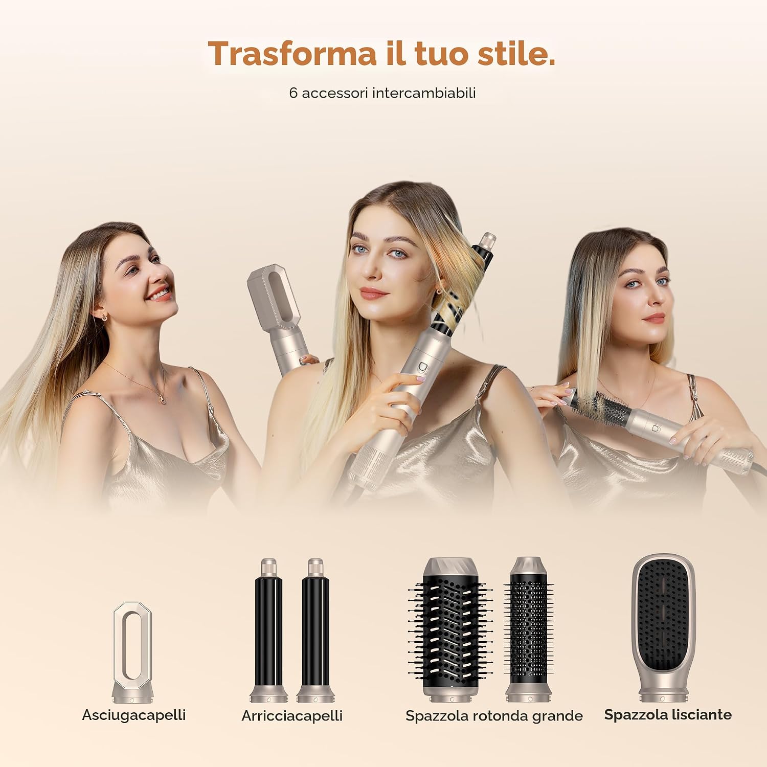 Detalle de UKLISS Hairstyler Airstyler 6 in 1: set spazzole per asciugacapelli con aria - Oro