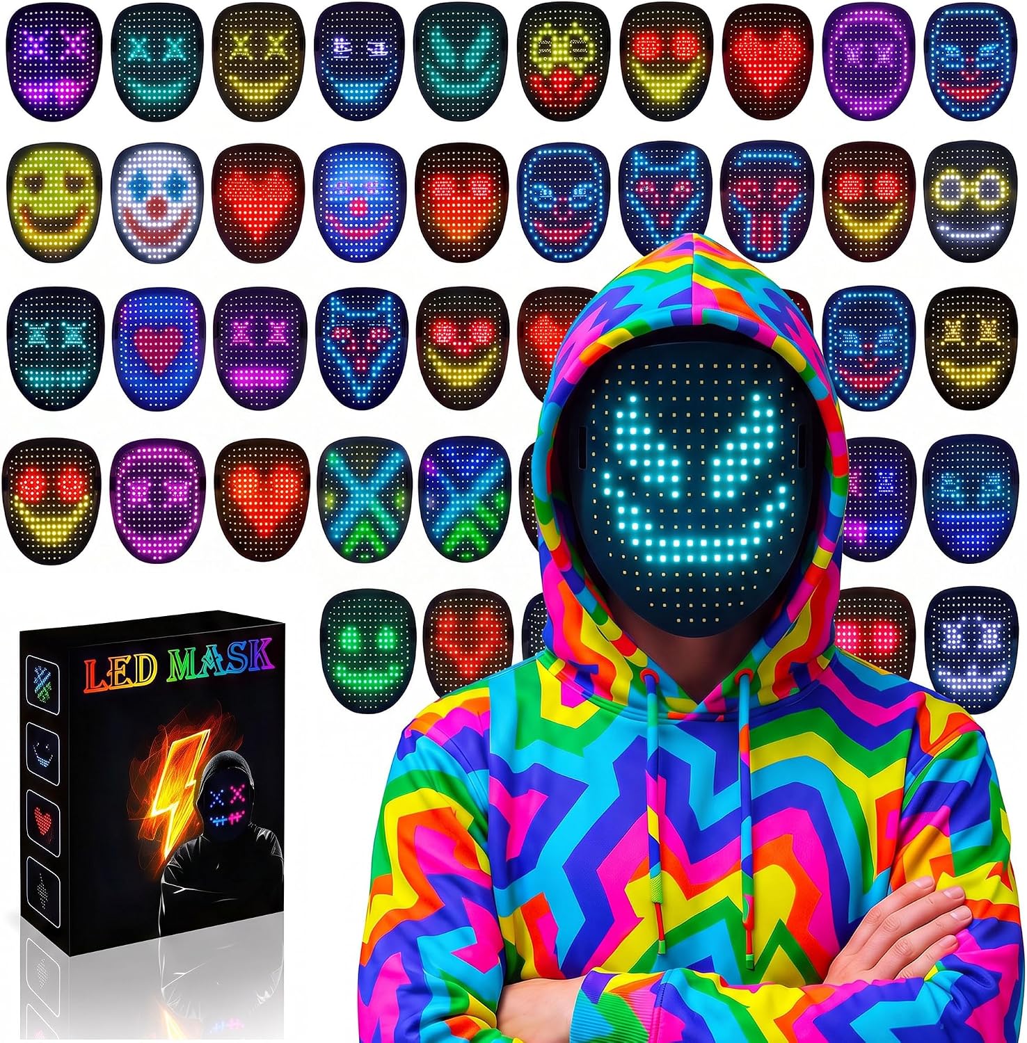 MEGOO LED Mask with Gesture Sensing (50 Pattern Display) — Light-Up Transforming Face Mask