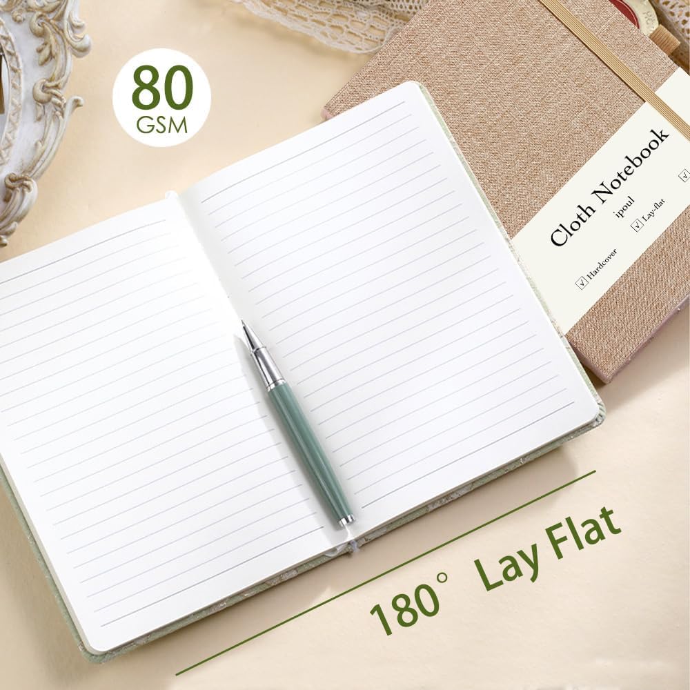 Detalle de ipoul ipoul-003-string-linen A5 Linen Notebook, Green, Lay-Flat Hardcover