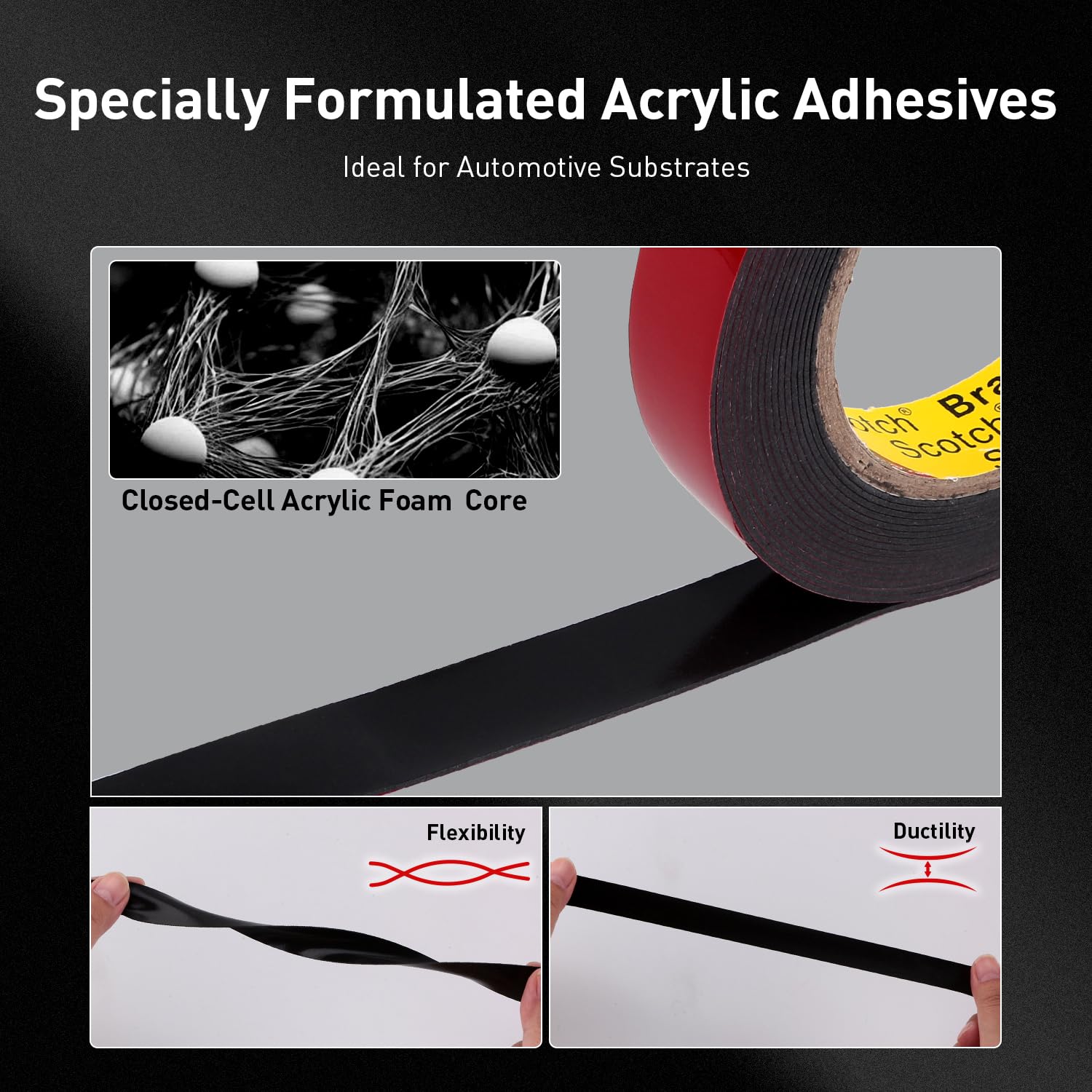 Thumbnail 3 de 3M Automotive Acrylic Plus Befestigungsband PT1100, dunkelgrau (20 mm x 5,5 m) – doppelseitige Acrylklebebefestigung