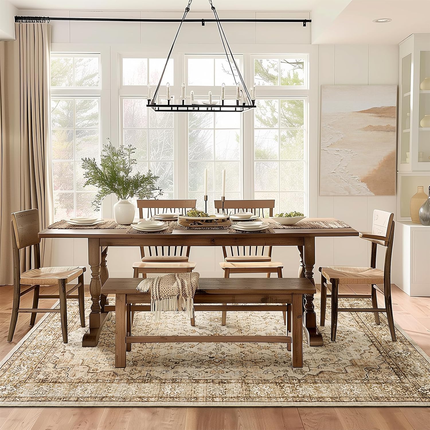 Detalle 2 de Topfinel Rugs Living Room Large 160x230cm Boho Beige Washable Faux Wool Rug