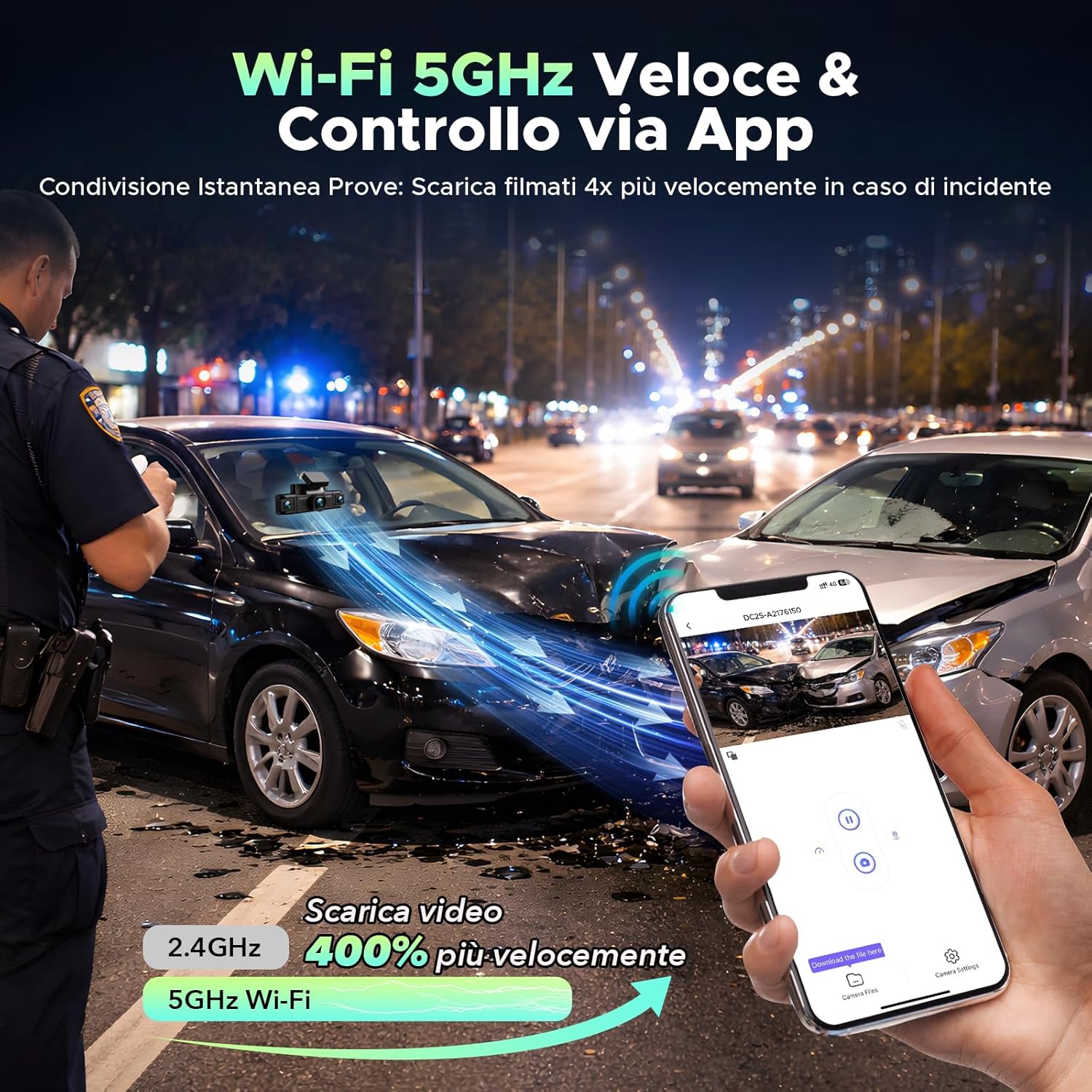 Thumbnail 3 de LAMTTO Dashcam 4 Canali 360° con WiFi 5GHz e kit hardwire: sorveglianza per auto, taxi e parcheggio