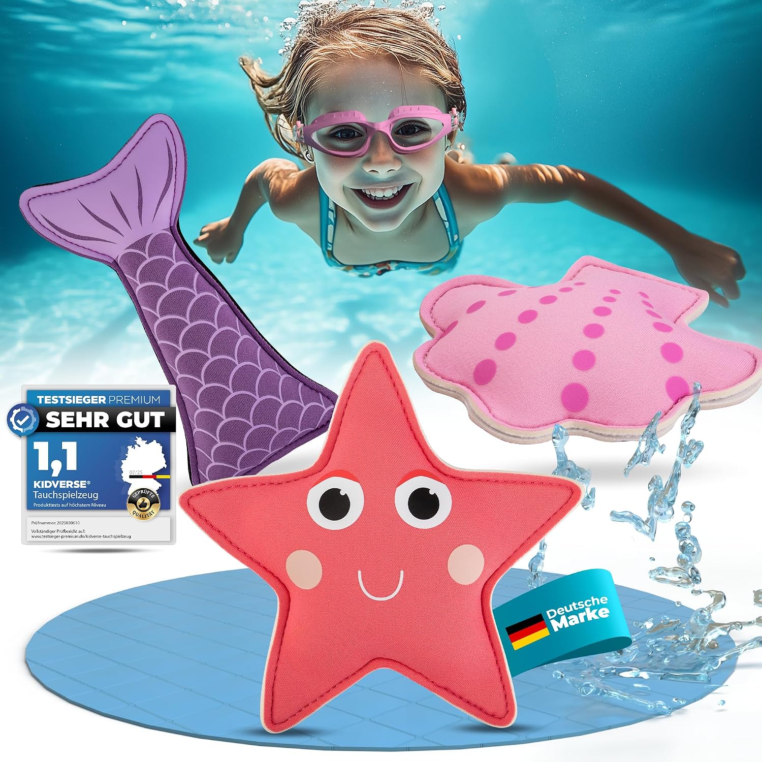 Detalle de KIDVERSE Tauchtiere für Kinder (Ocean Magic Pink) – Neopren-Tauchspielzeug fürs Pool-Tauchen