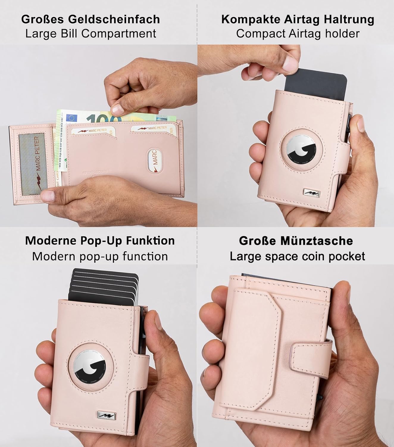 Thumbnail 3 de Marc Peter Chicago Leder Push Air Slim Wallet – Airtag Geldbörse mit Münzfach & RFID-Schutz