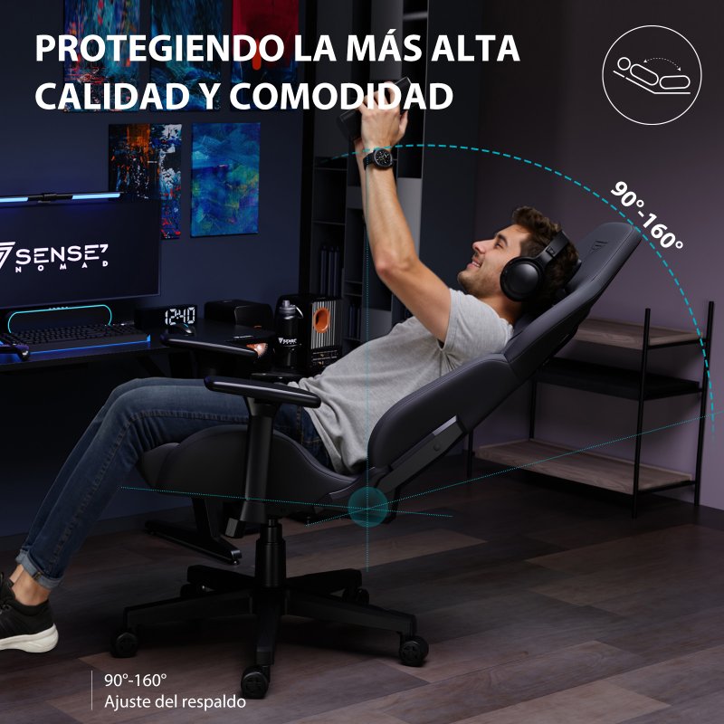 Detalle de Sense7 Sentinel: Silla Gaming de Tela Ergonómica con Soporte Lumbar (Negra/Gris)
