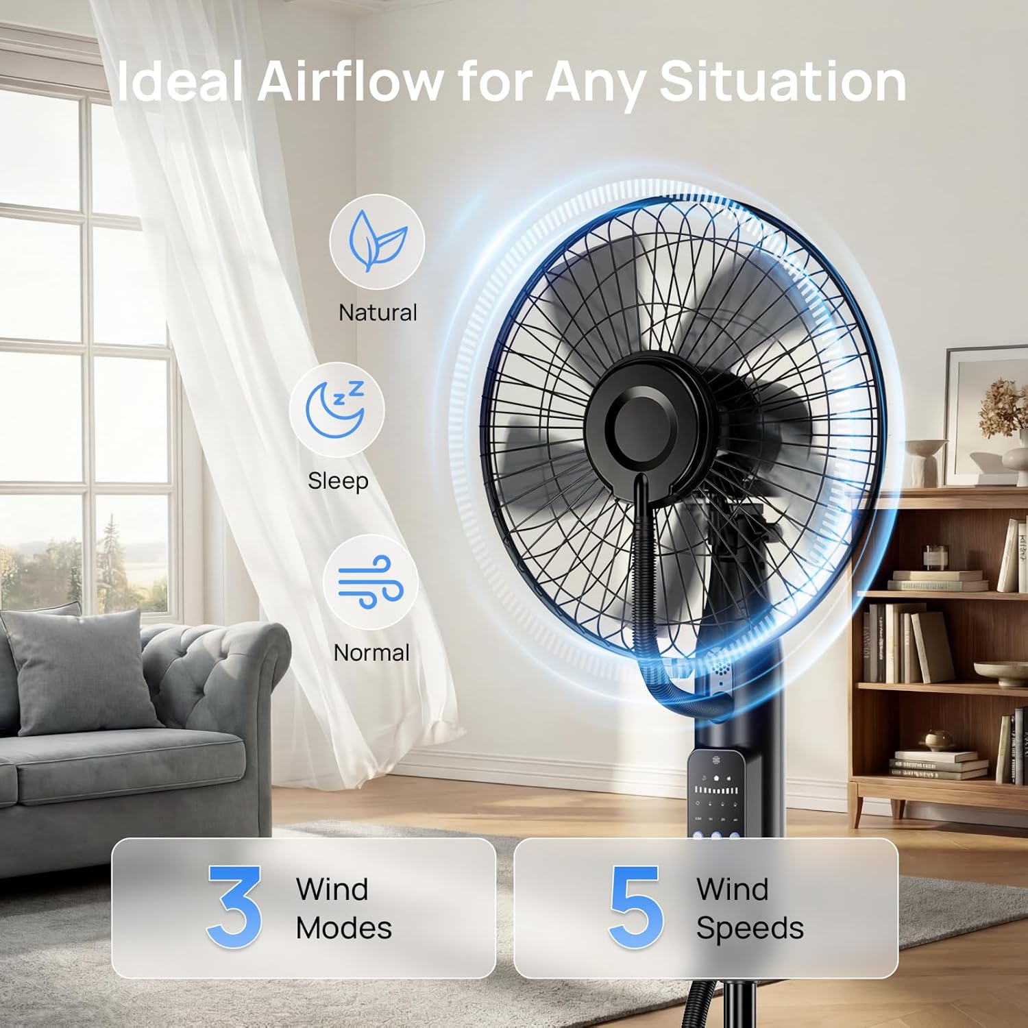 Thumbnail 1 de NebulaFlow Mist Fan (2026 Upgraded) 4L Large Tank – 5 Speeds, 3 Modes, Remote & Oscillating Pedestal Fan