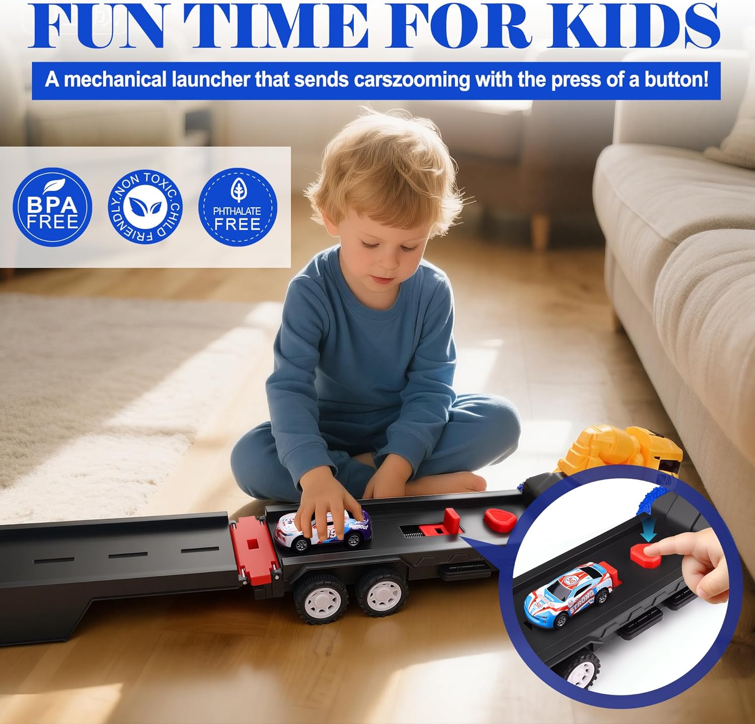 Thumbnail 1 de Havnidy folding construction truck car track set with launch ramp (30-inch track) for ages 3–10