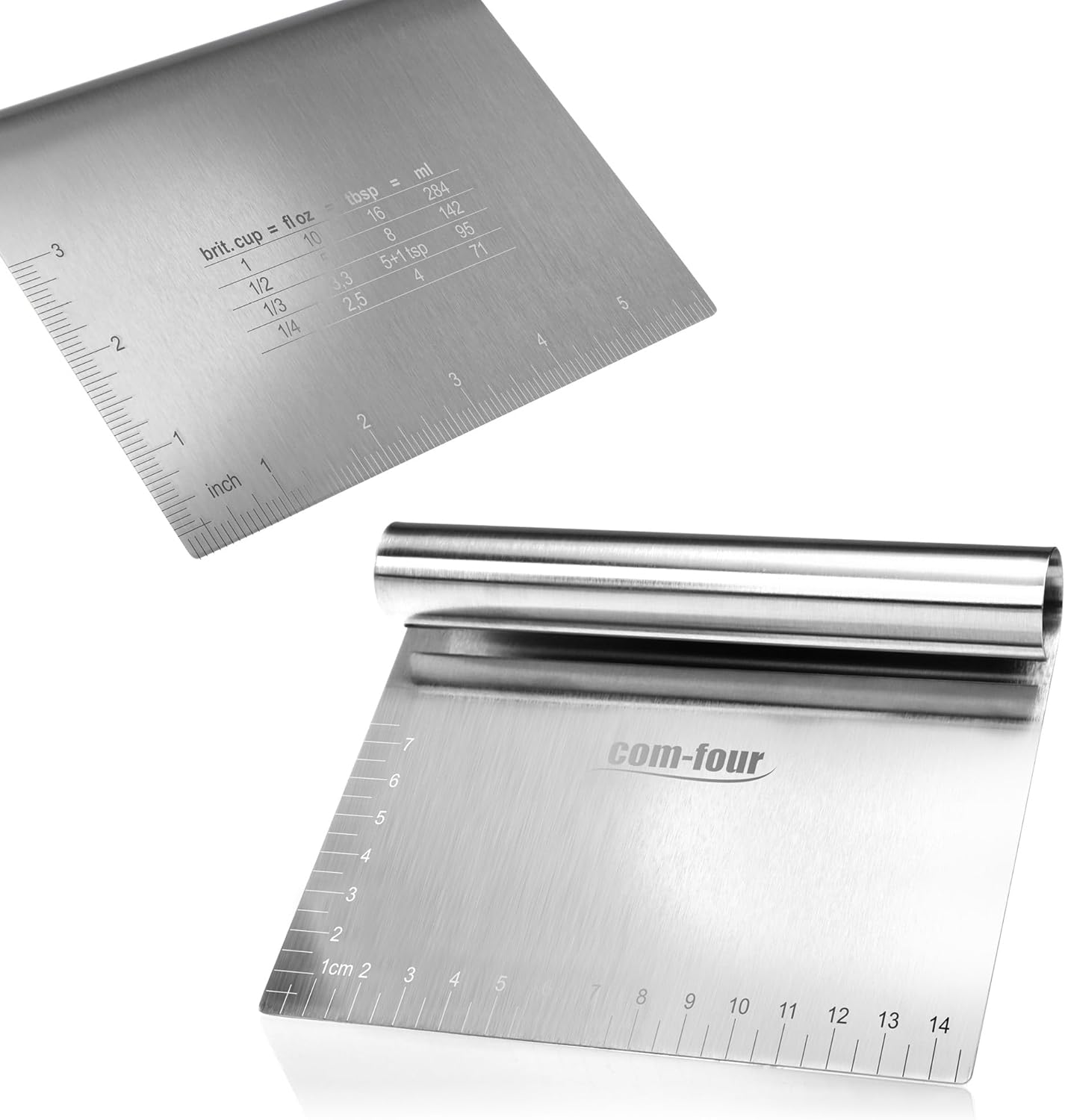 Detalle de COM-FOUR spatule à pâte avec coupe-pâte en acier inoxydable, manche rond et bords droits (1 pièce)