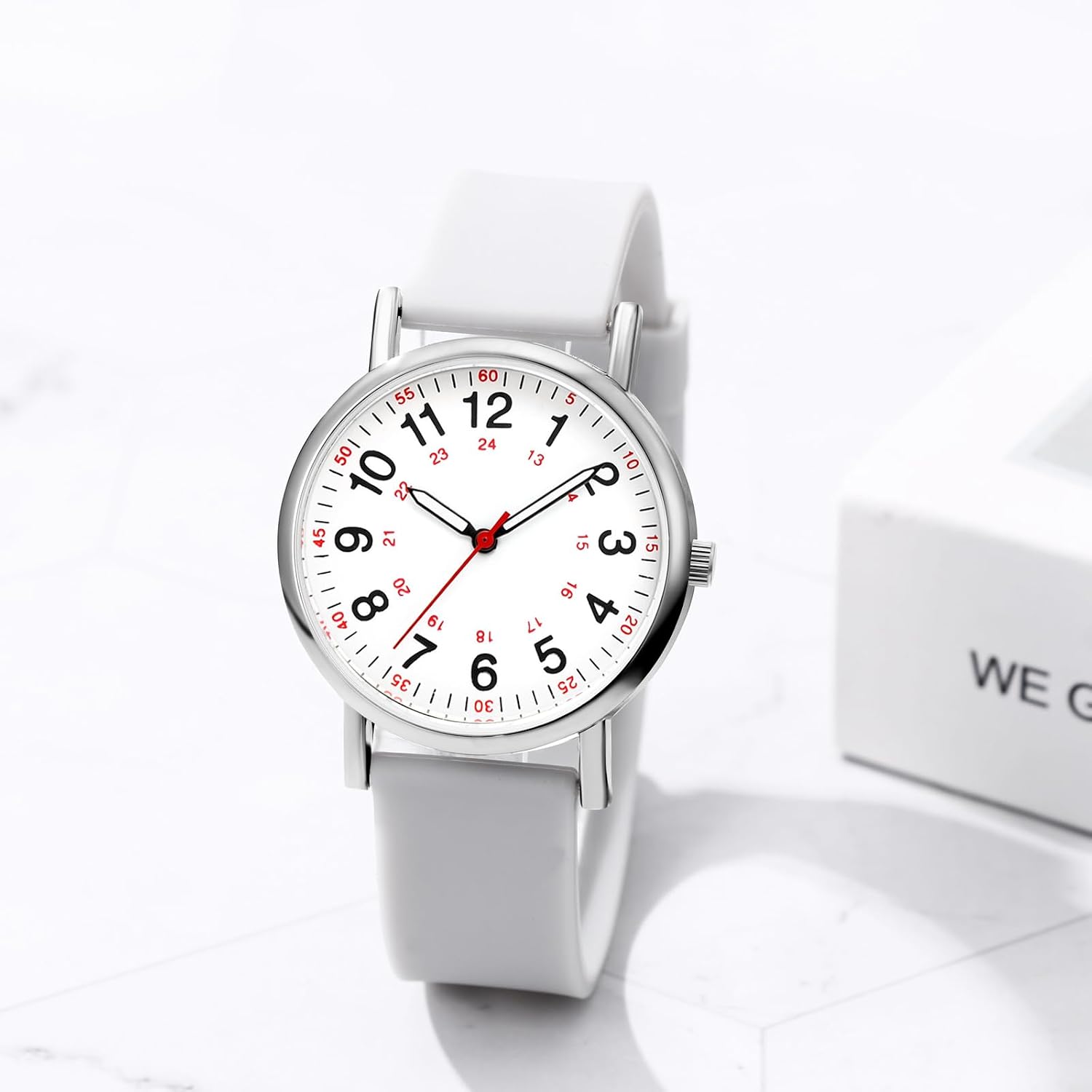Detalle de JewelryWe Damenuhr Silikon Uhr mit Pulsberechnung – Analoge Quarz-Armbanduhr mit Silikonarmband