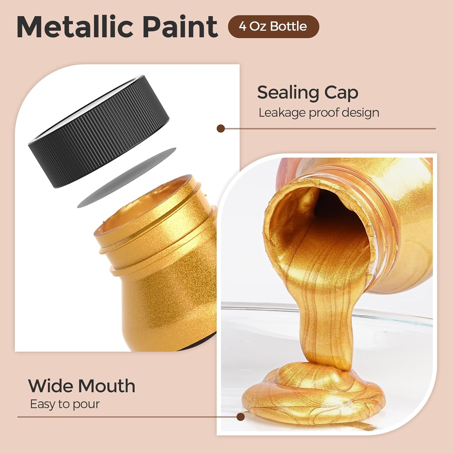 Thumbnail 6 de Nicpro Acrylic Paint Metallic 6-Colour Set (Gold, Silver, Copper, Brass, Bronze, Deep Gold) – 24oz / 720ml