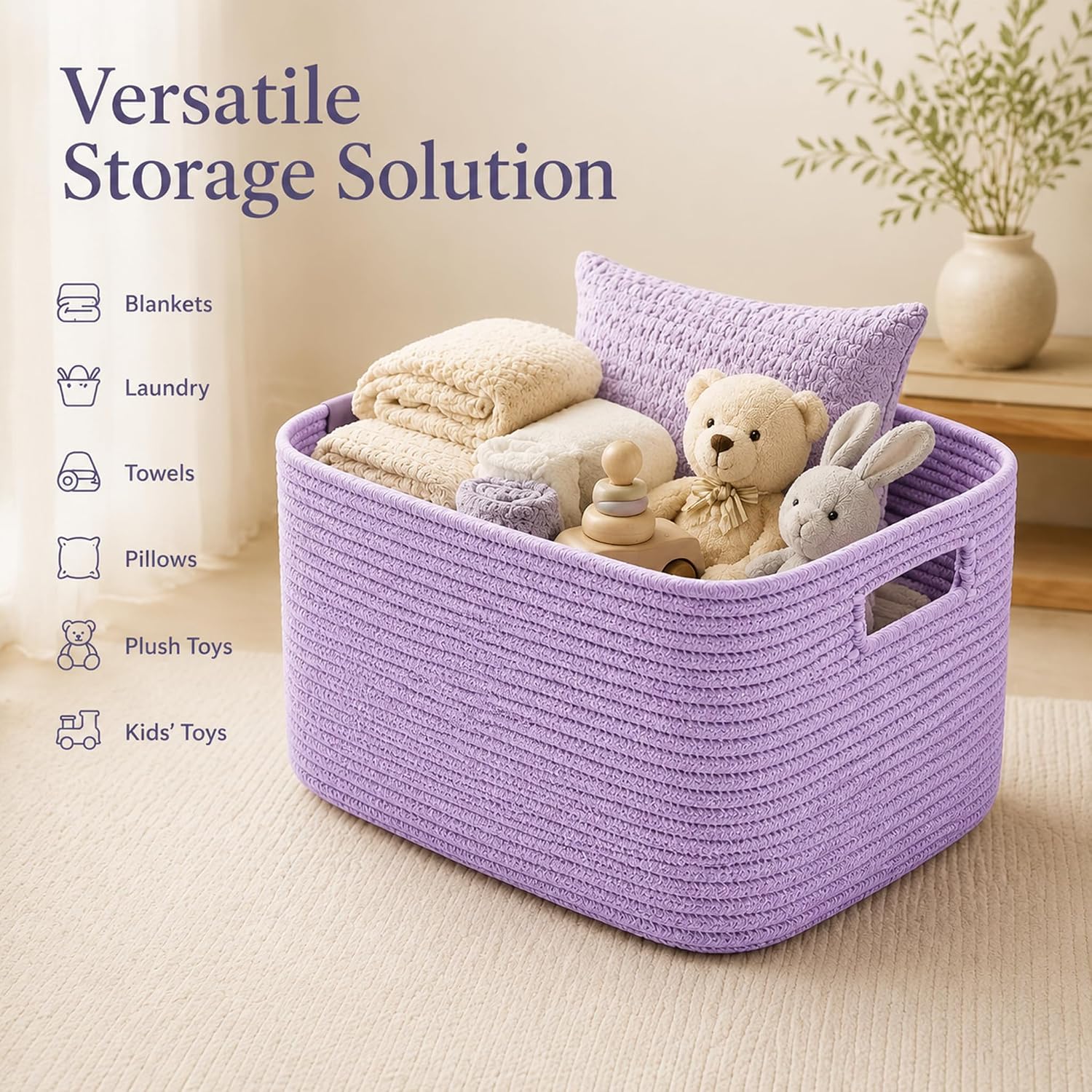 Detalle 2 de ordnestidy 12.8GAL-Lavender Cotton Rope Storage Basket, Lavender