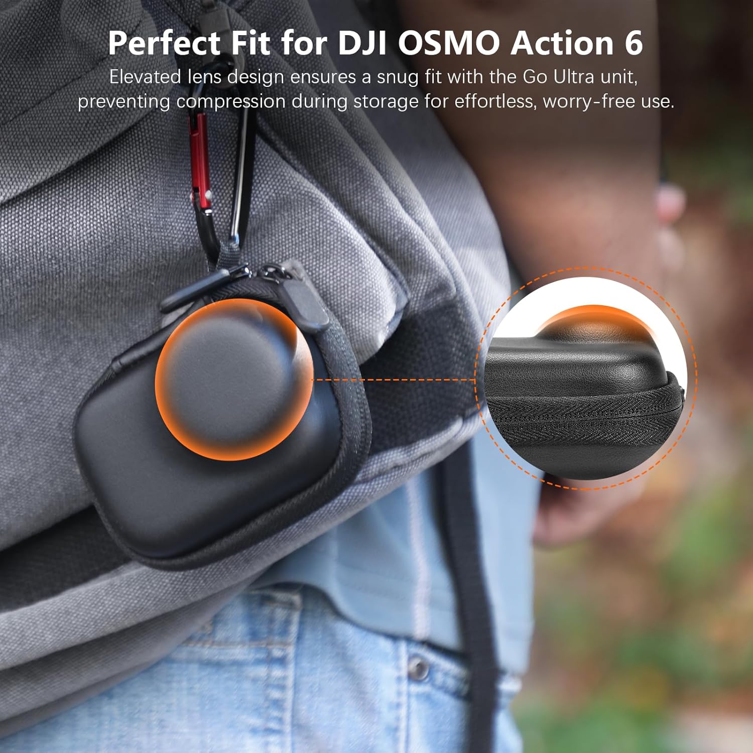 Detalle de AMAZEAR Carry Case for DJI OSMO Action 6 – Hard Leather Travel Case with Soft Inner Lining