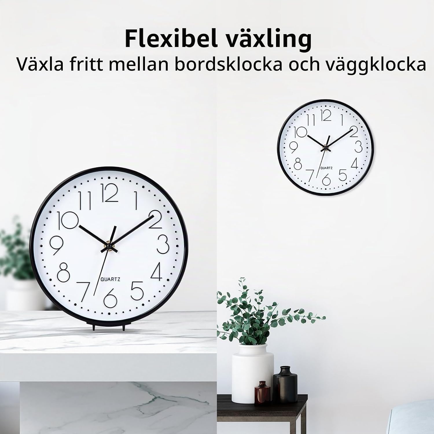 Detalle 2 de ACCSHINE väggklocka 20 cm – tyst, svart och vit, för vägg eller bord