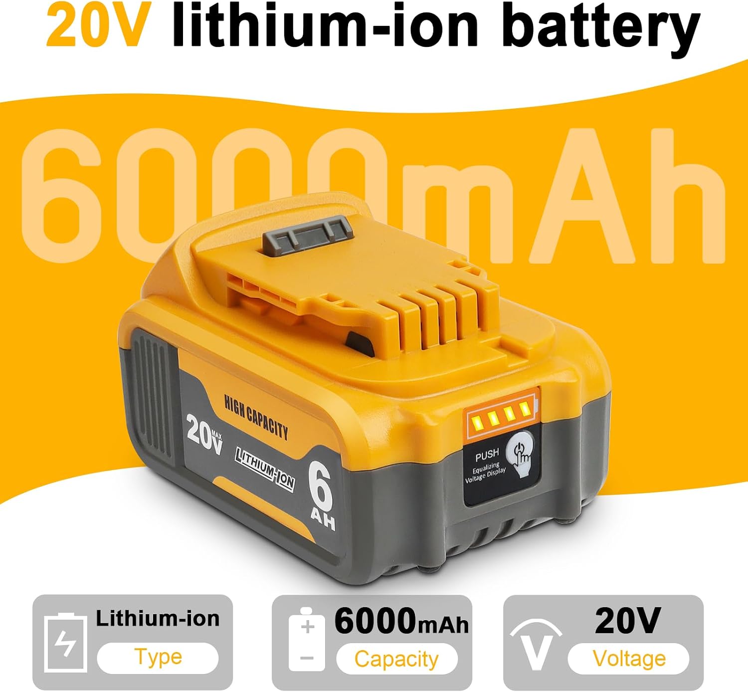 Detalle de waitley WTL200 20V 6.0Ah Replacement Battery for DeWalt Tools