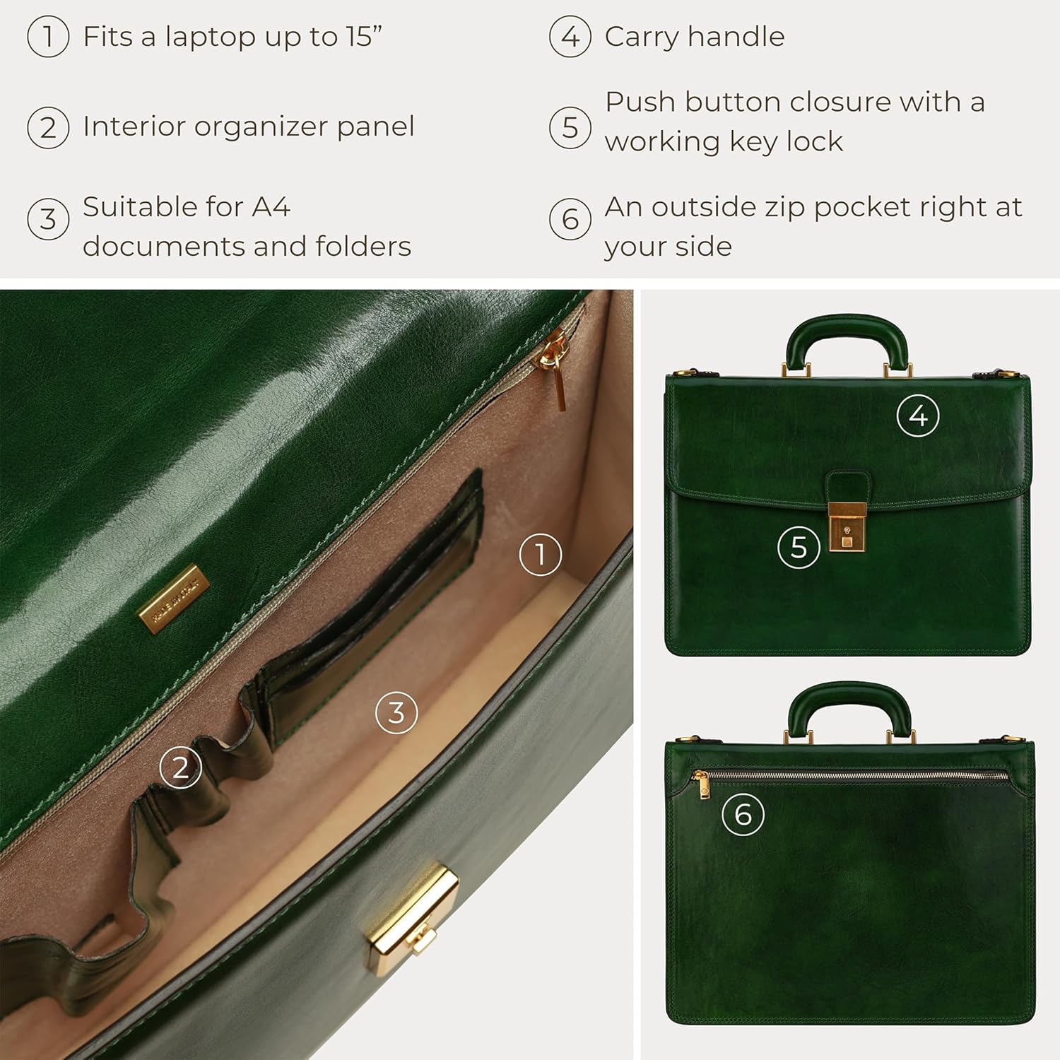 Thumbnail 5 de Time Resistance Leather Briefcase: Full Grain Handmade Attache for Everyday Professionals