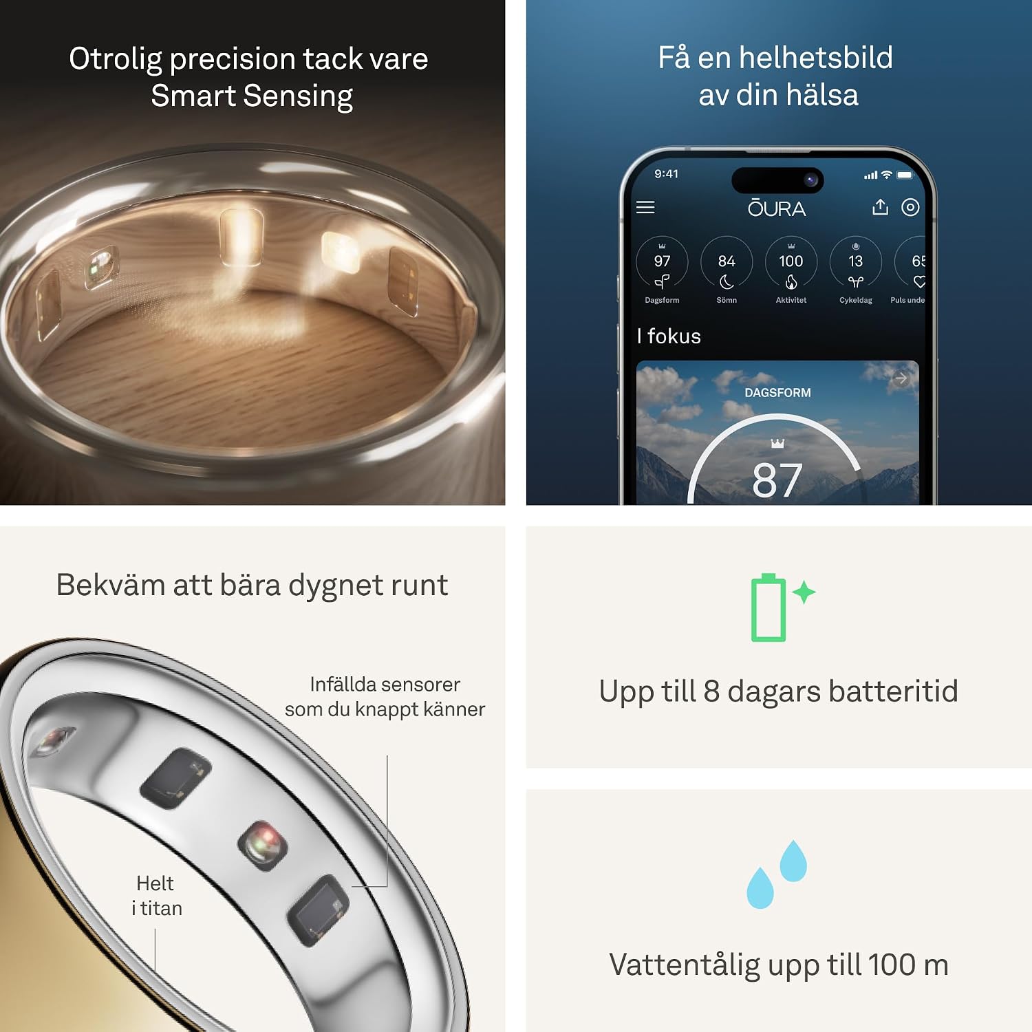 Thumbnail 4 de Oura Ring 4 smart ring i titan, Gold, storlek 7 och upp till 8 dagars batteritid