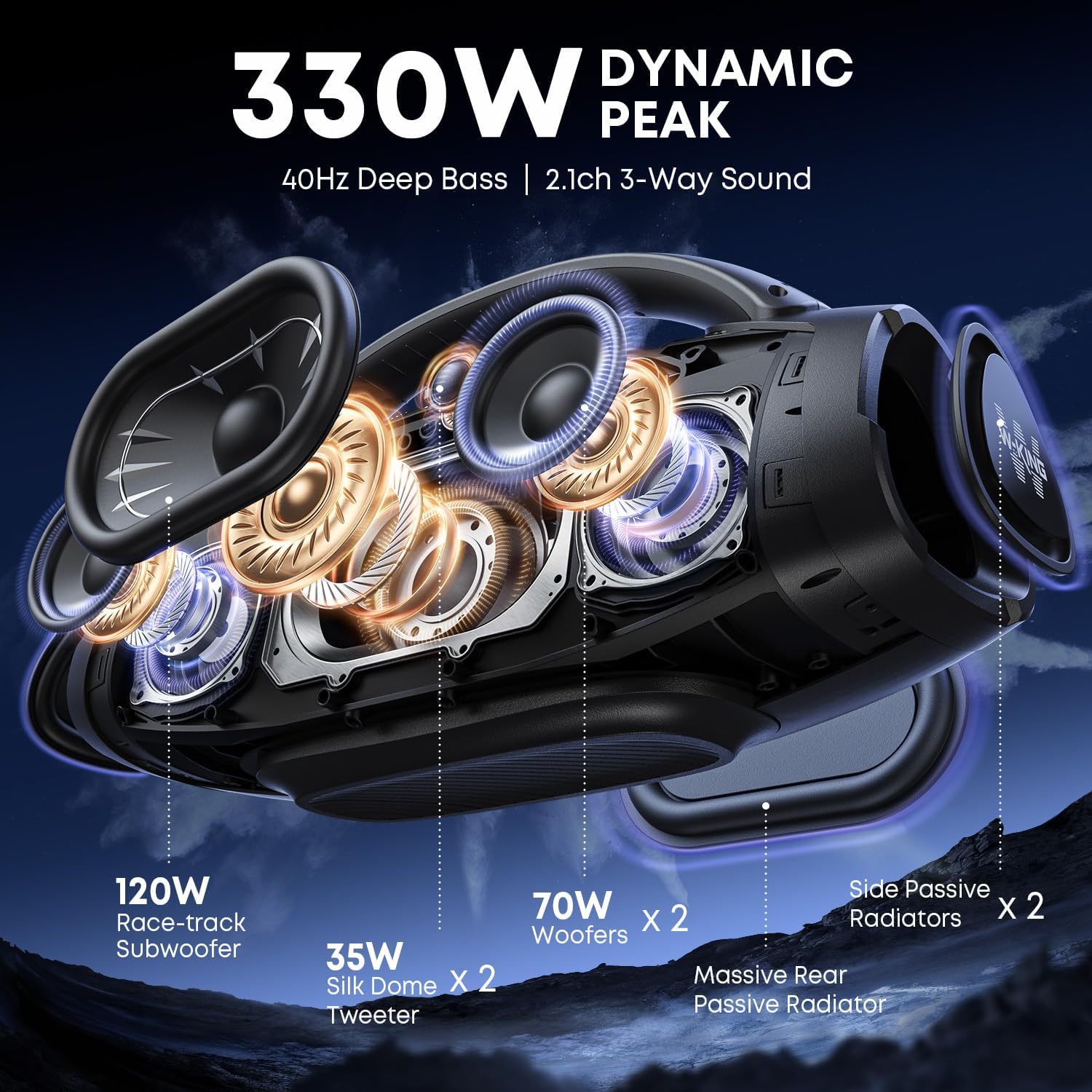 Detalle 2 de W-KING Loud Bluetooth Speaker X20: Large, Rugged and Loud Outdoor Boombox
