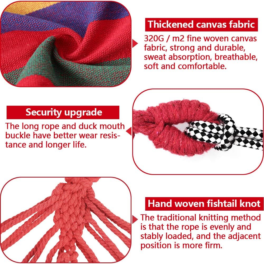 Detalle de FORYNXHWIN Cotton Hammock – 190x100cm Outdoor Single Hammock with Travel Bag