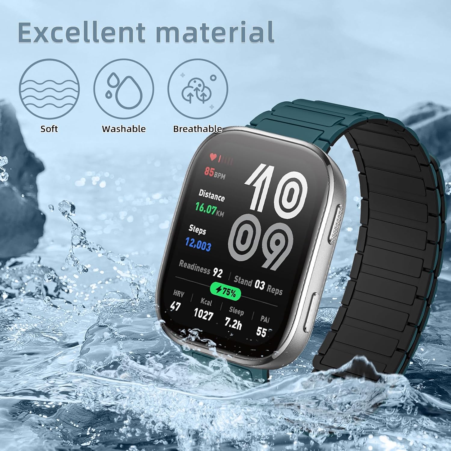 Thumbnail 4 de RosMank 22mm Silicone Watch Band with Magnetic Closure for Amazfit, Garmin, Xiaomi and More