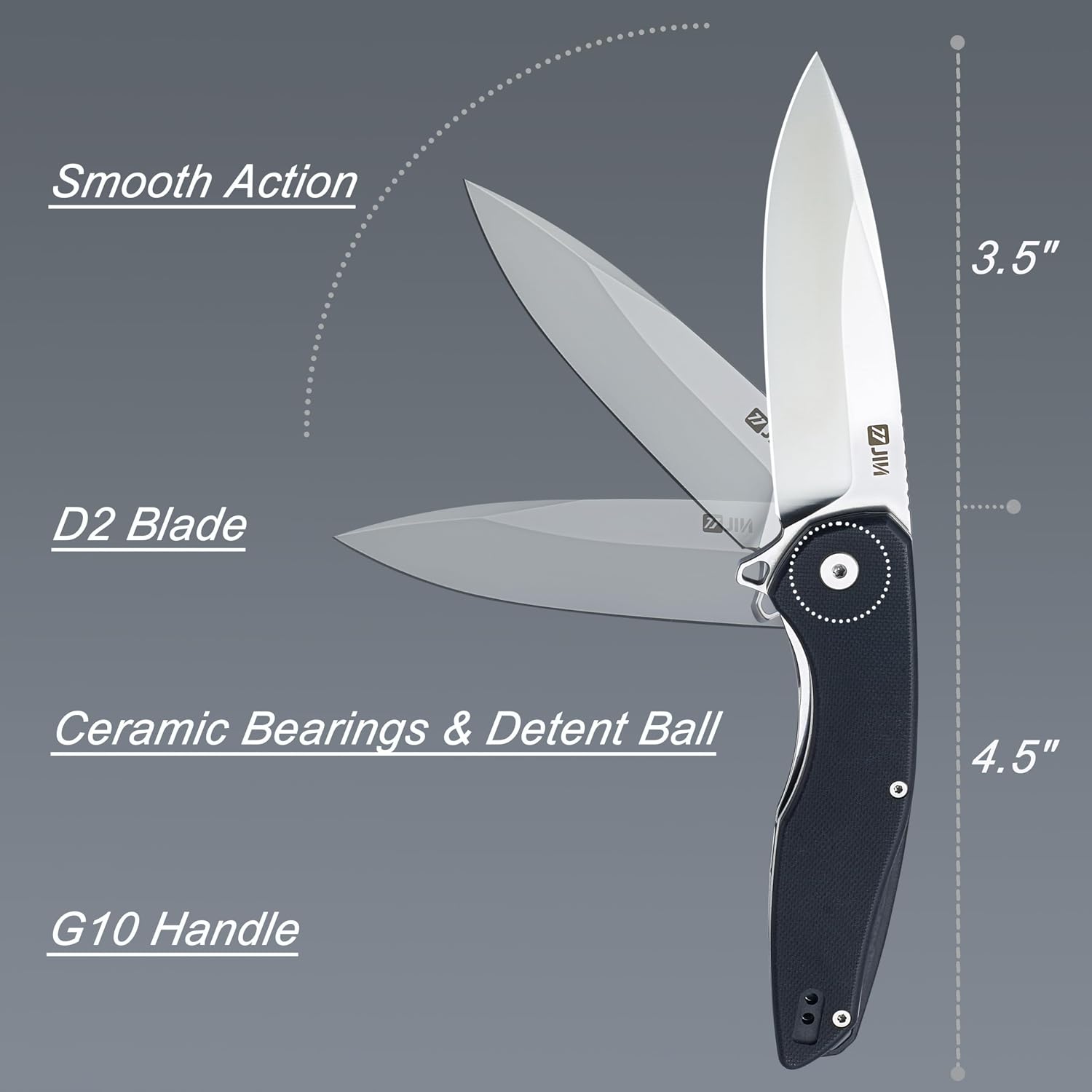 Detalle de JIN JIN-009RBK Folding Pocket Knife, 3.5-Inch D2 Blade, Black G10 Handle