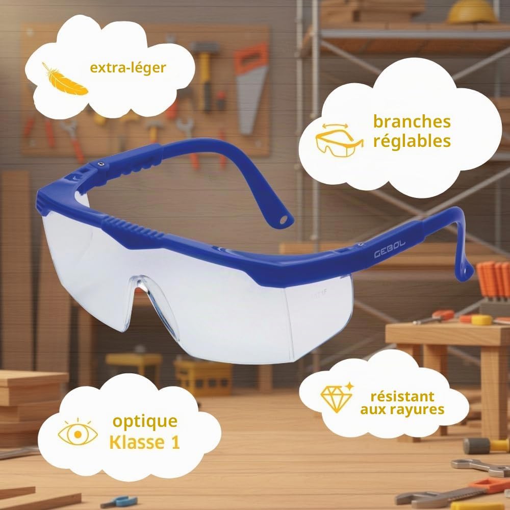 Detalle de Gebol Lunettes de protection Safety Kids – légère, ajustables, anti-rayures, bleu et rose