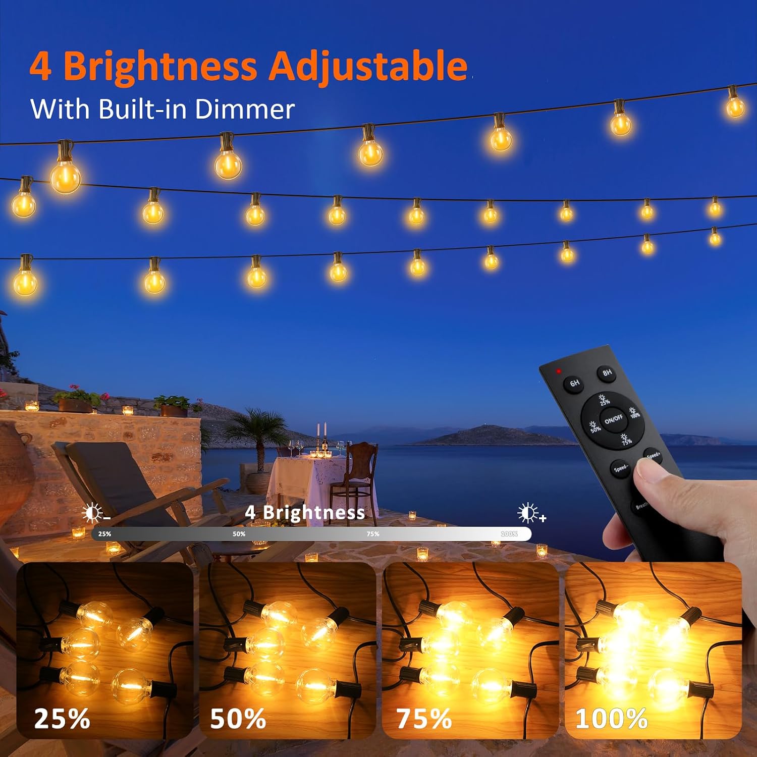 Detalle de Catena Luminosa Esterno Kangtaixin 7.6M con 12 LED + 2 ricambio, IP44, Dimmerabile e Timer