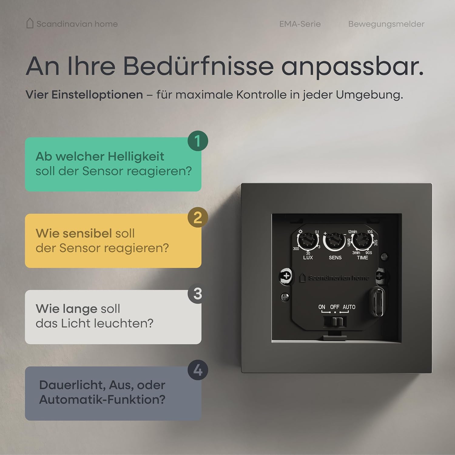 Thumbnail 4 de Scandinavian home Lysea Innen-Bewegungsmelder mit 3-Draht-Technik (Standardmaß, 55 x 55 mm), Anthrazit Matt