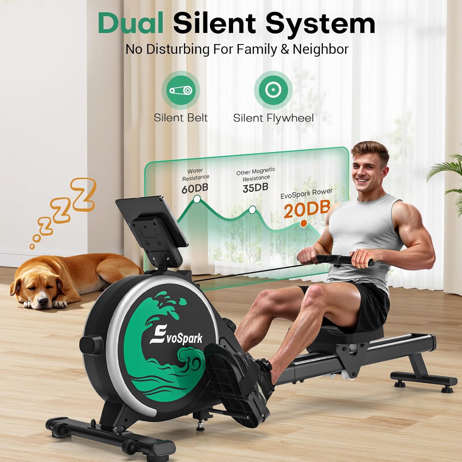 Thumbnail 2 de EvoSpark Magnetic Rowing Machine for Home Gym — Foldable, 350 lb Capacity, App Supported