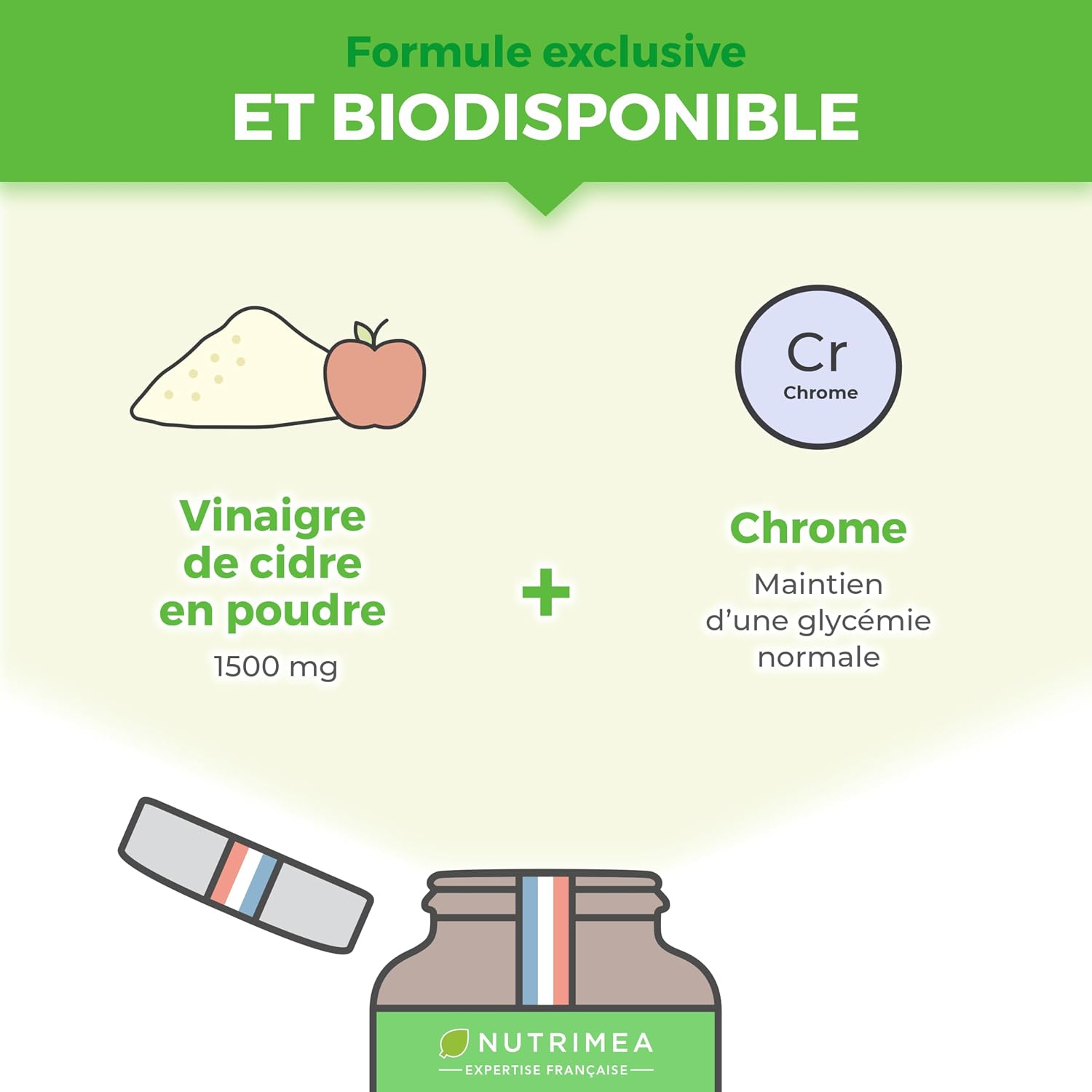 Detalle de Laboratoires Nutrimea – Vinaigre de cidre 1500 mg avec chrome – 120 gélules vegan