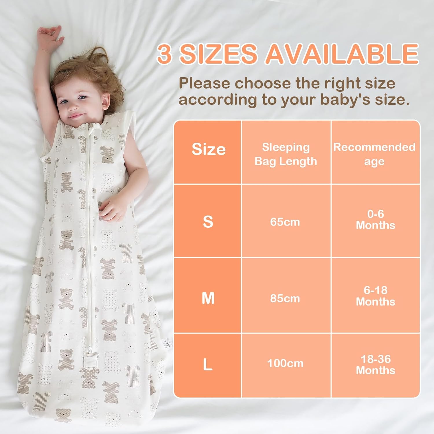 Thumbnail 1 de TOGOU2S Sommerschlafsack Baby 0,5 Tog aus 100% Baumwolle – verstellbare Länge, Unisex