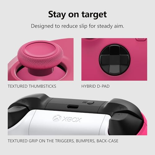 Detalle de Xbox Wireless Gaming Controller - Deep Pink: Hybrid D-Pad, Textured Grips, USB-C & Bluetooth