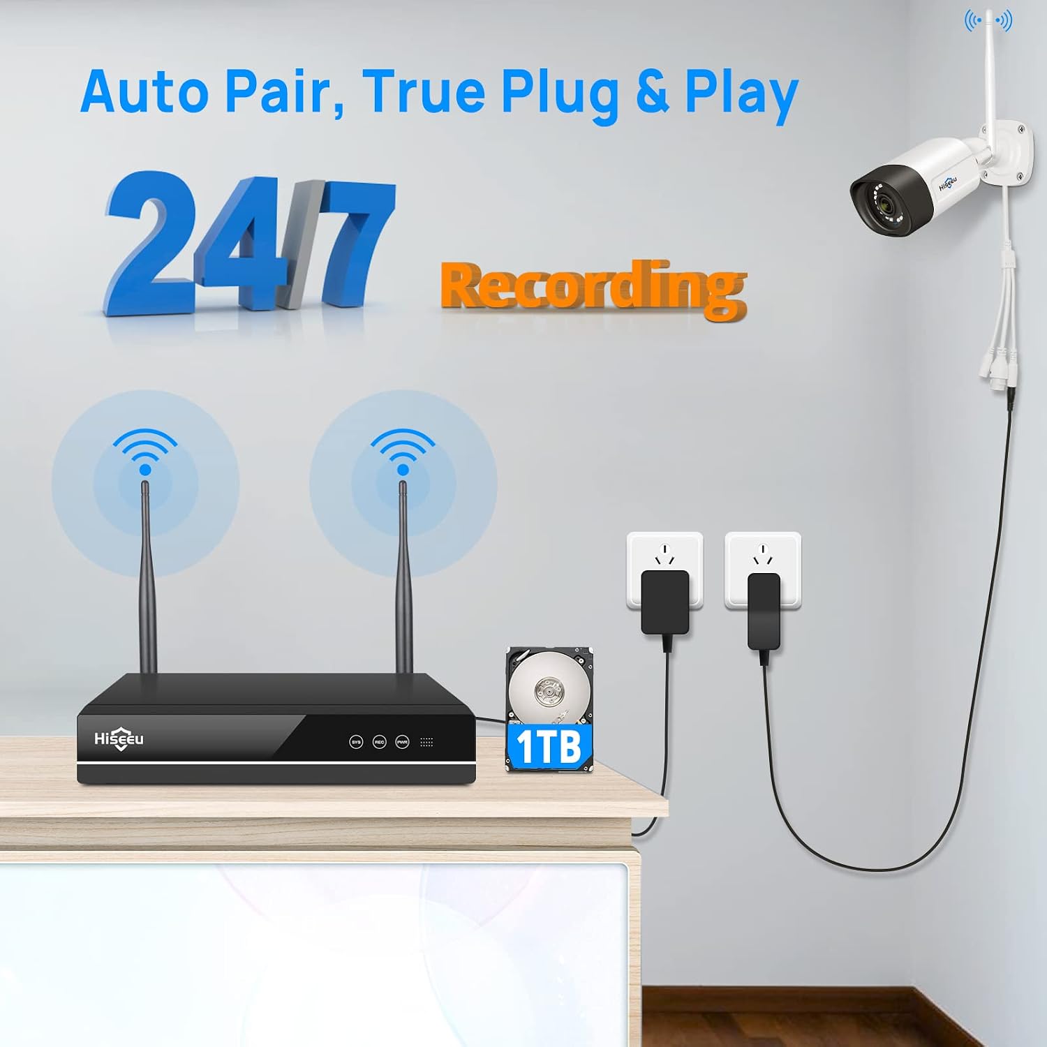 Detalle 2 de Hiseeu 5MP WiFi-Pro 8-Cam Kit 3TB