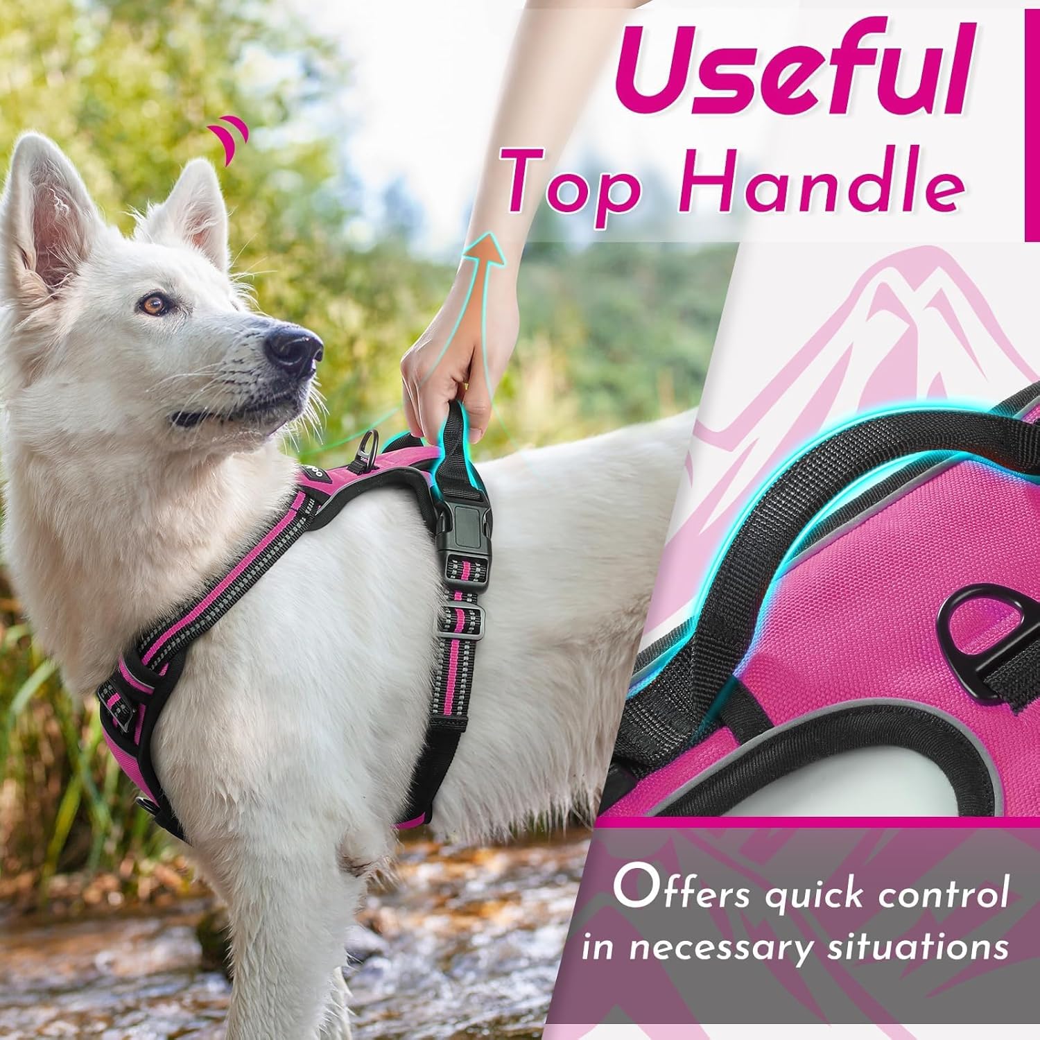 Detalle de Eagloo Harnais Chien S — Harnais Anti Traction réfléchissant avec poignée, rose rouge, taille S