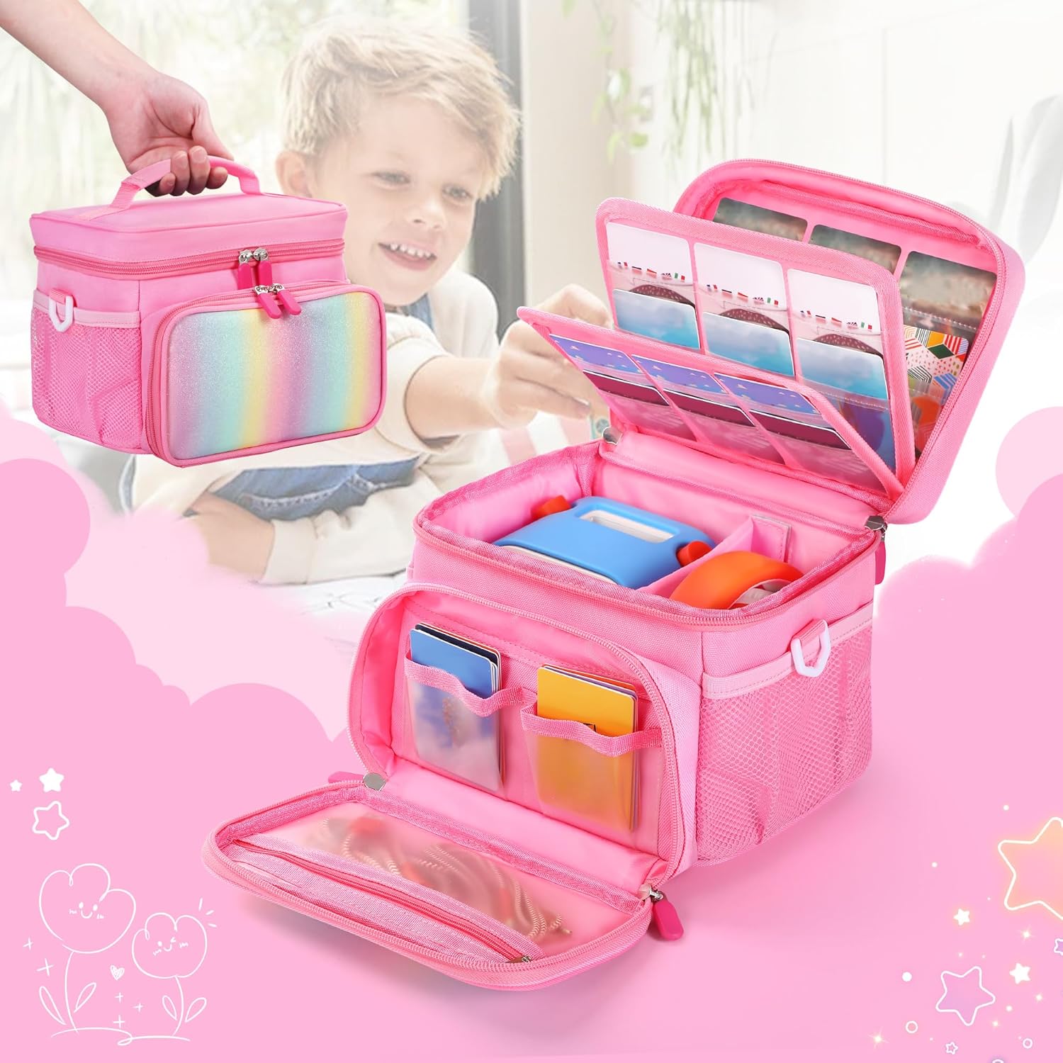 Detalle de TATAVR Travel Carrying Case for Yoto Player 3rd Gen – Card Holder for 30 Cards, with Shoulder Strap (Pink)
